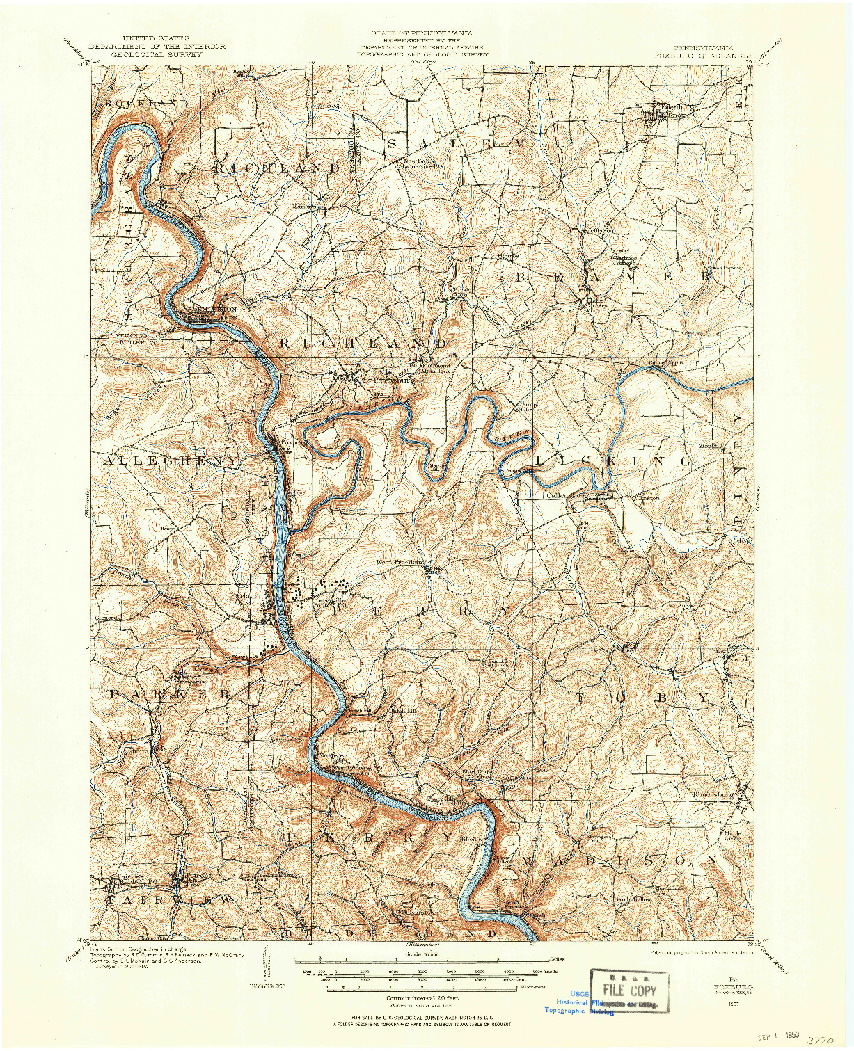 USGS 1:62500-SCALE QUADRANGLE FOR FOXBURG, PA 1907