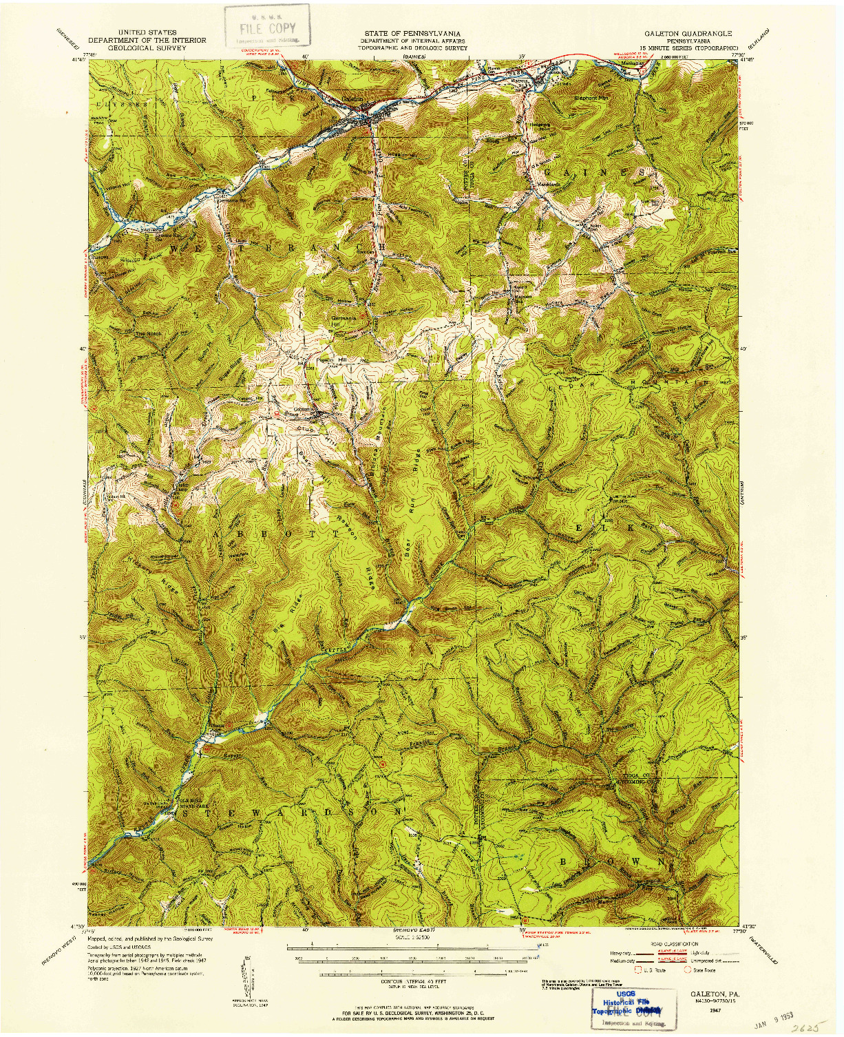 USGS 1:62500-SCALE QUADRANGLE FOR GALETON, PA 1947