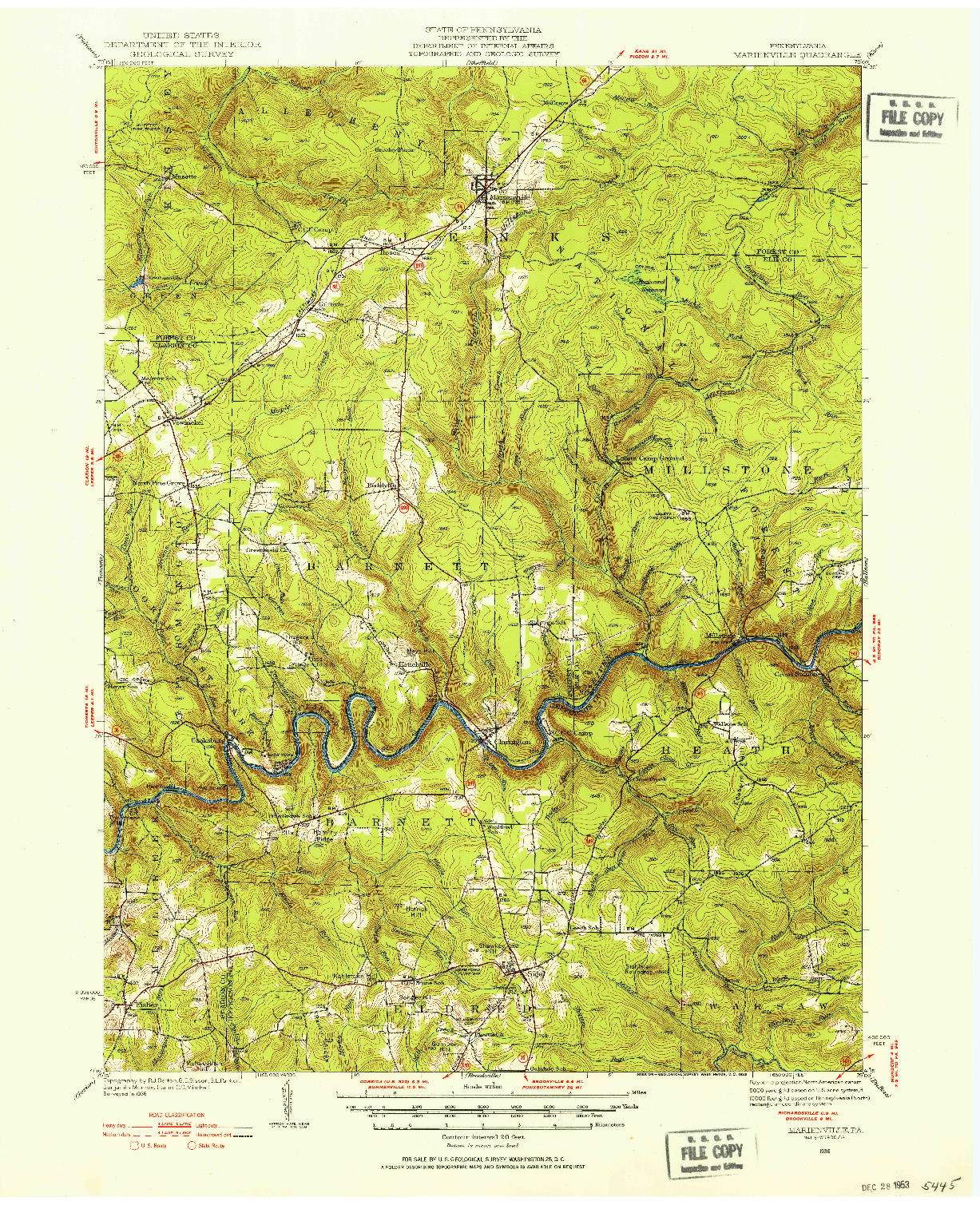 USGS 1:62500-SCALE QUADRANGLE FOR MARIENVILLE, PA 1936