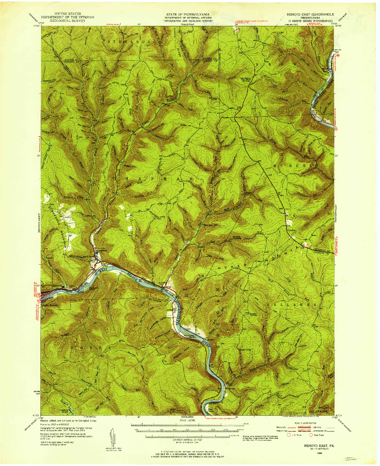 USGS 1:62500-SCALE QUADRANGLE FOR RENOVO EAST, PA 1946