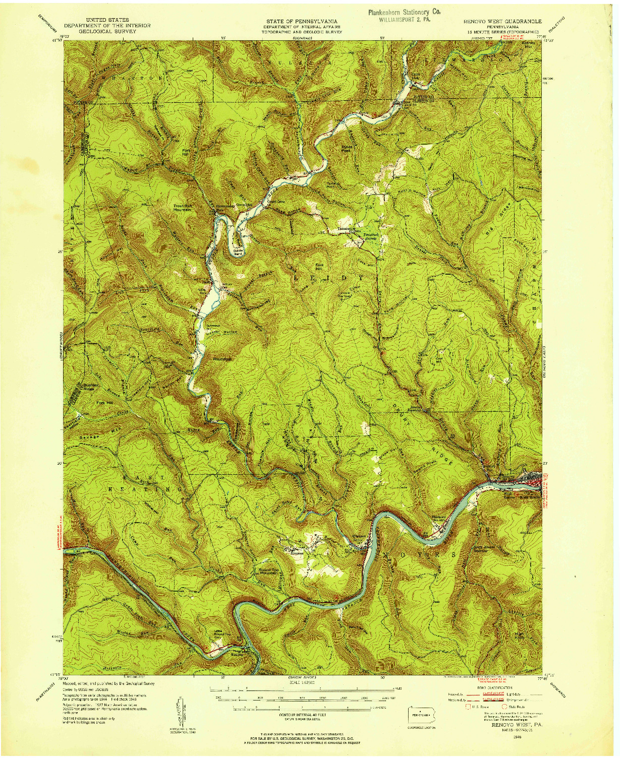 USGS 1:62500-SCALE QUADRANGLE FOR RENOVO WEST, PA 1946