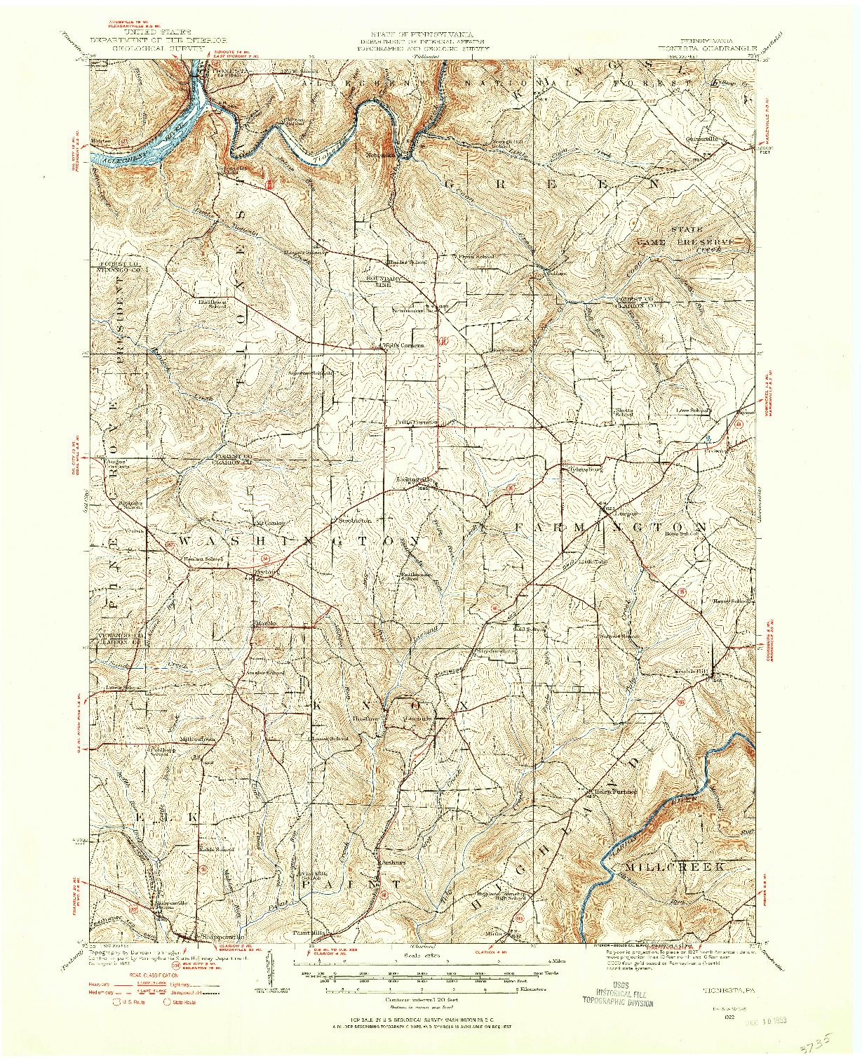 USGS 1:62500-SCALE QUADRANGLE FOR TIONESTA, PA 1922