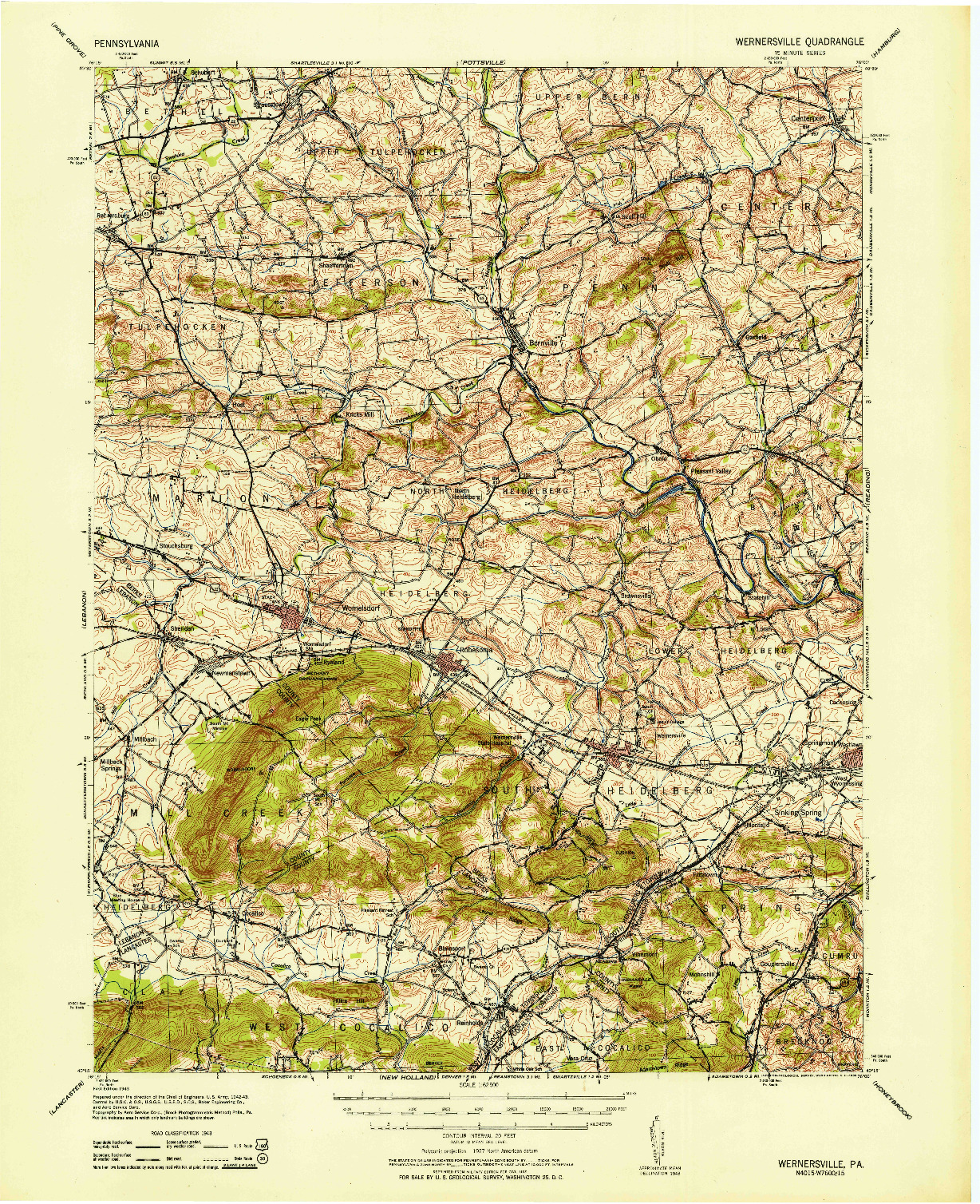 USGS 1:62500-SCALE QUADRANGLE FOR WERNERSVILLE, PA 1953