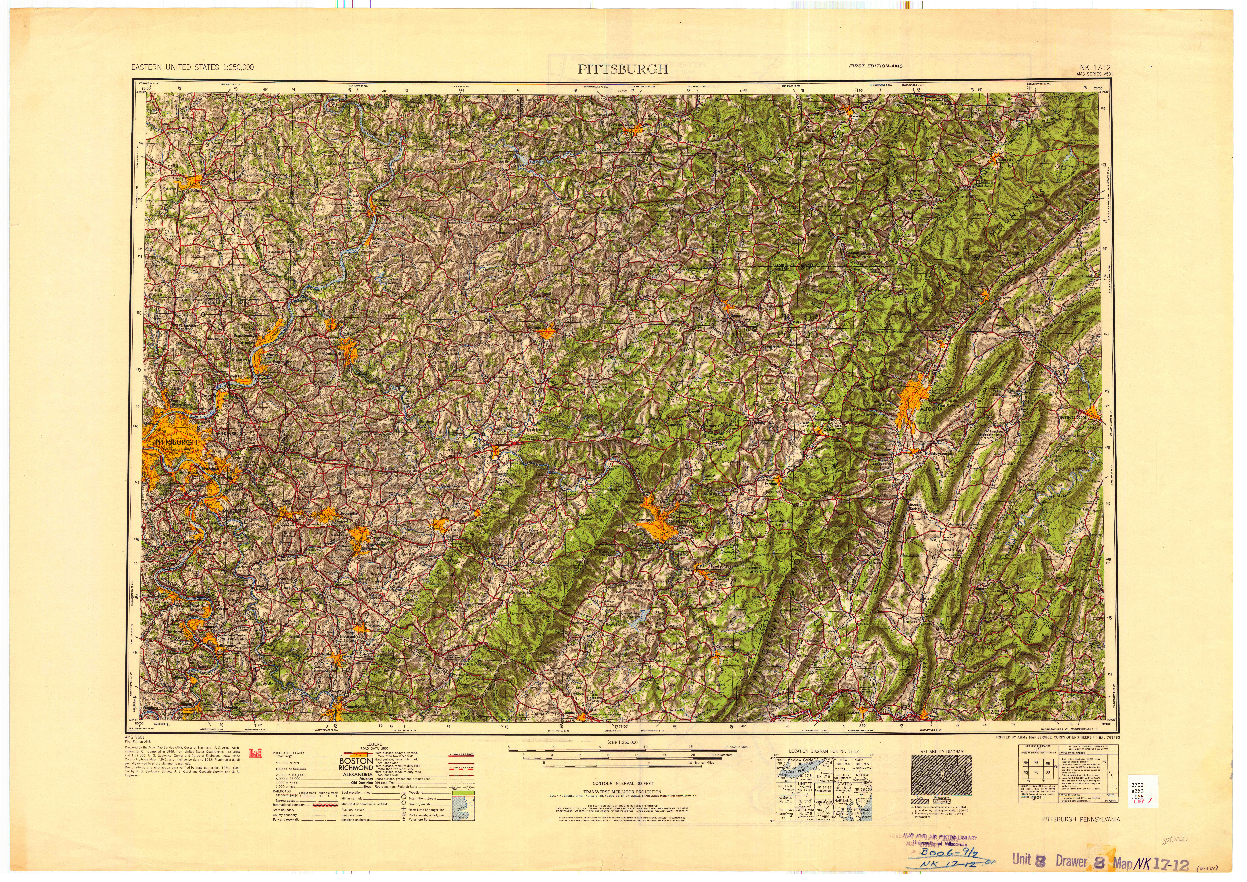 USGS 1:250000-SCALE QUADRANGLE FOR PITTSBURGH, PA 1953