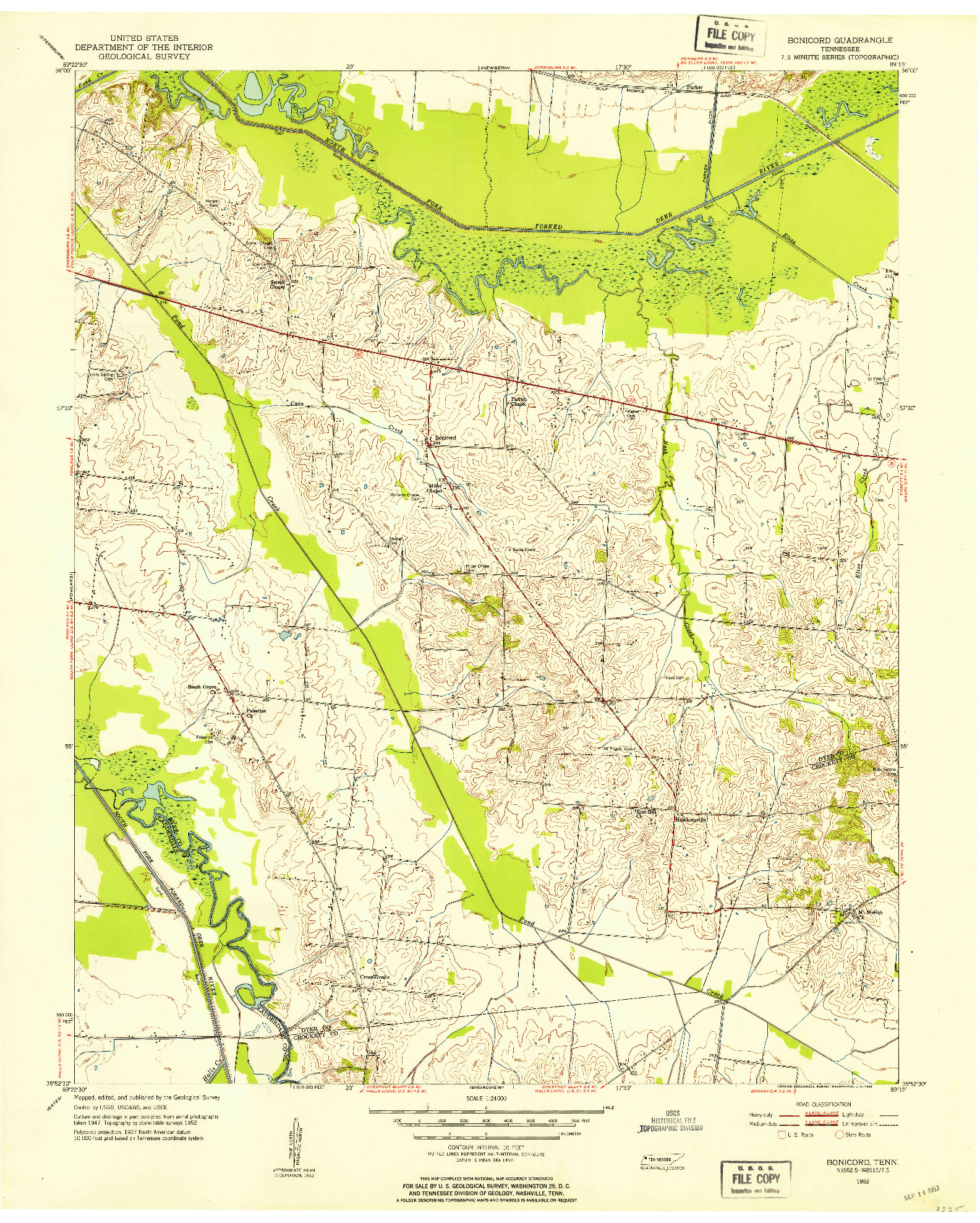 USGS 1:24000-SCALE QUADRANGLE FOR BONICORD, TN 1952