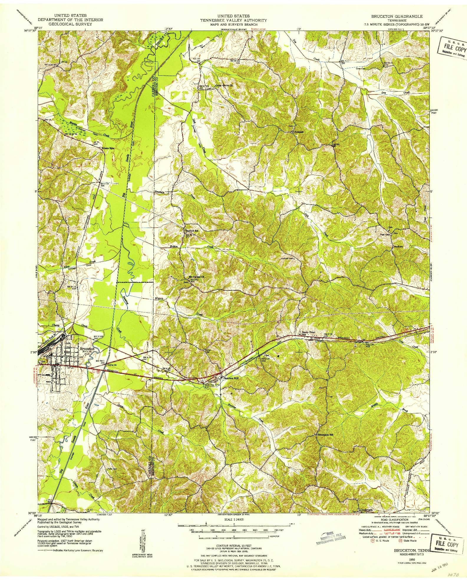 USGS 1:24000-SCALE QUADRANGLE FOR BRUCETON, TN 1950