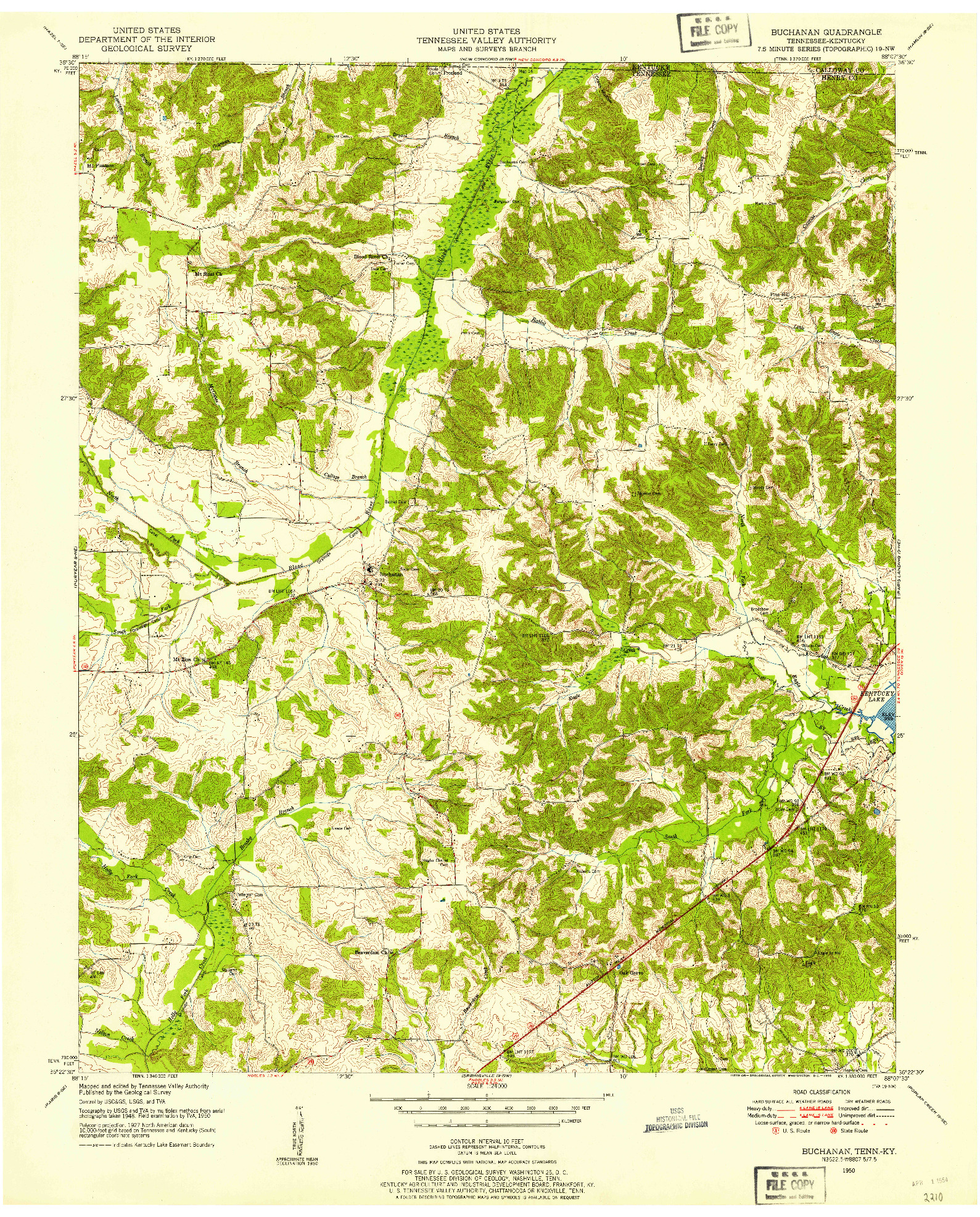 USGS 1:24000-SCALE QUADRANGLE FOR BUCHANAN, TN 1950