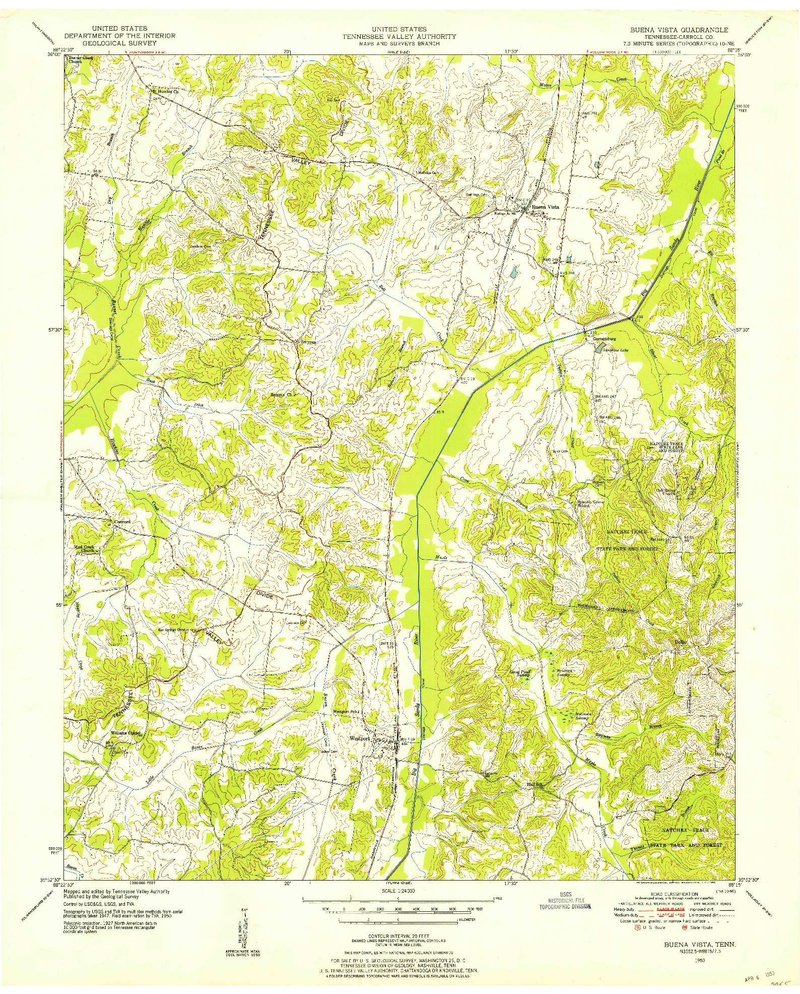 USGS 1:24000-SCALE QUADRANGLE FOR BUENA VISTA, TN 1950