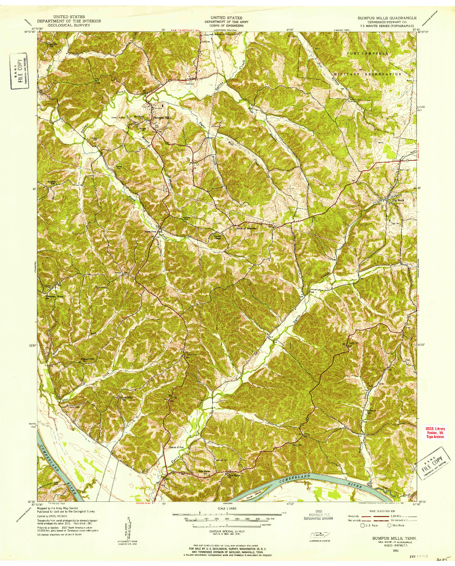 USGS 1:24000-SCALE QUADRANGLE FOR BUMPUS MILLS, TN 1951