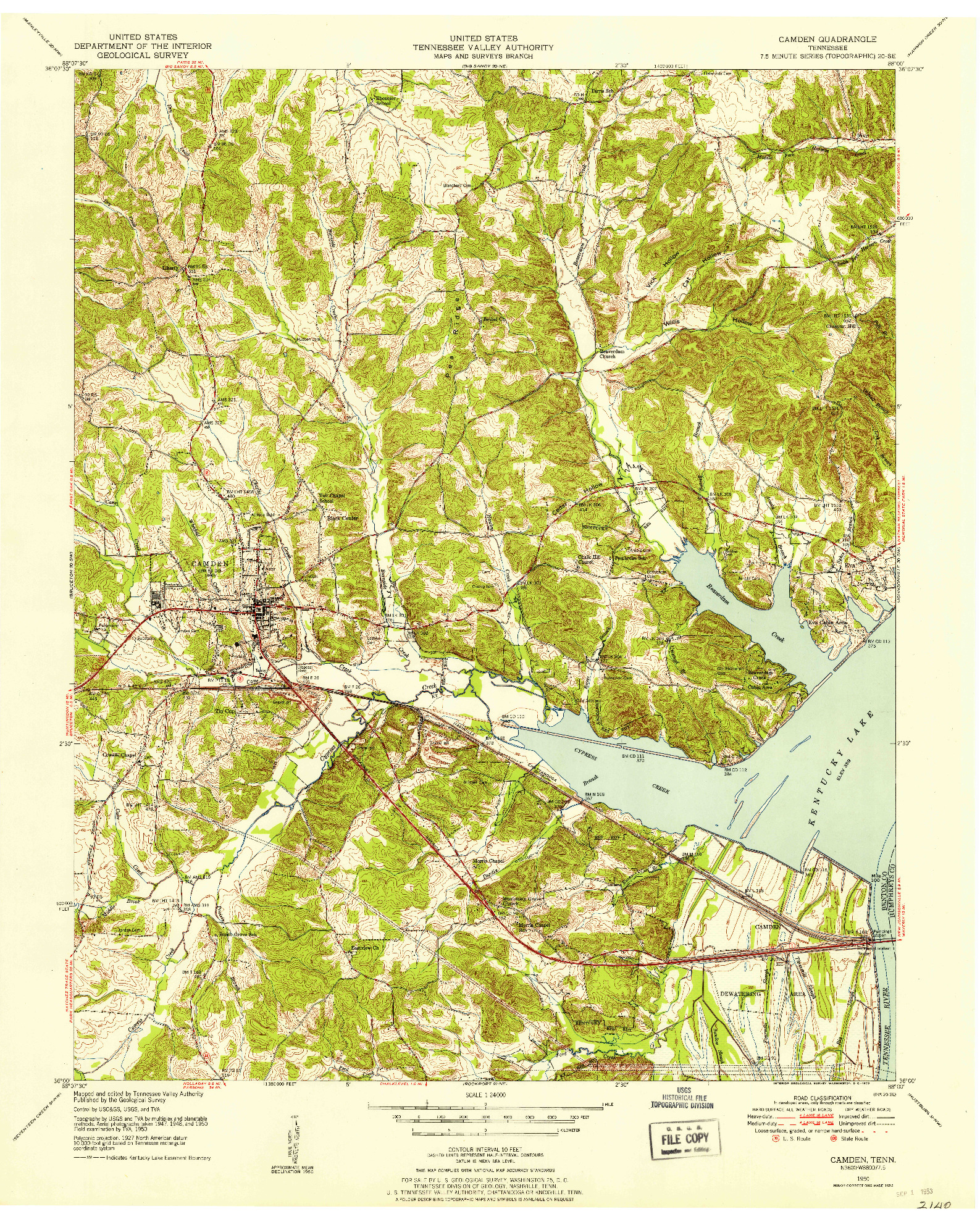 USGS 1:24000-SCALE QUADRANGLE FOR CAMDEN, TN 1950