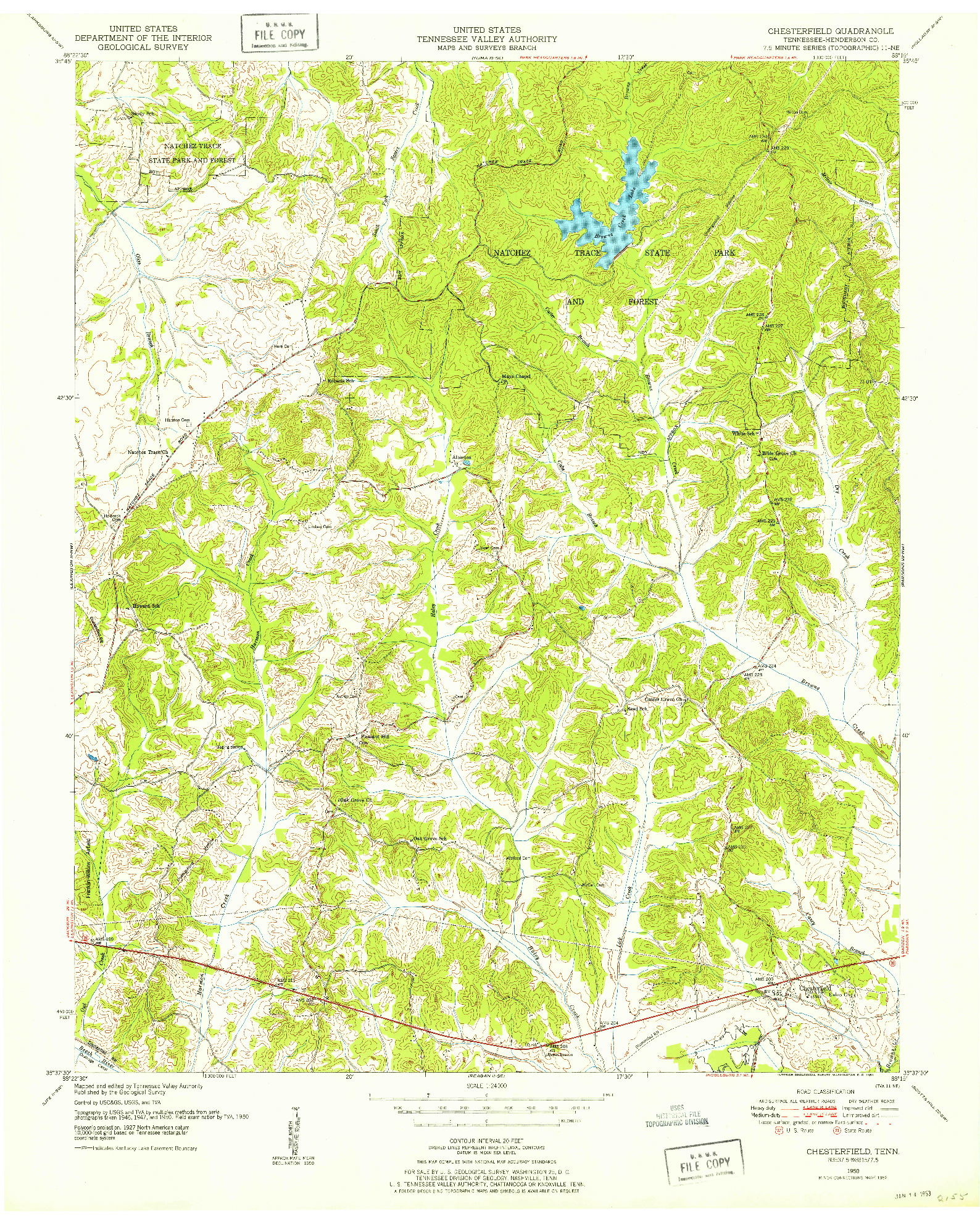 USGS 1:24000-SCALE QUADRANGLE FOR CHESTERFIELD, TN 1950