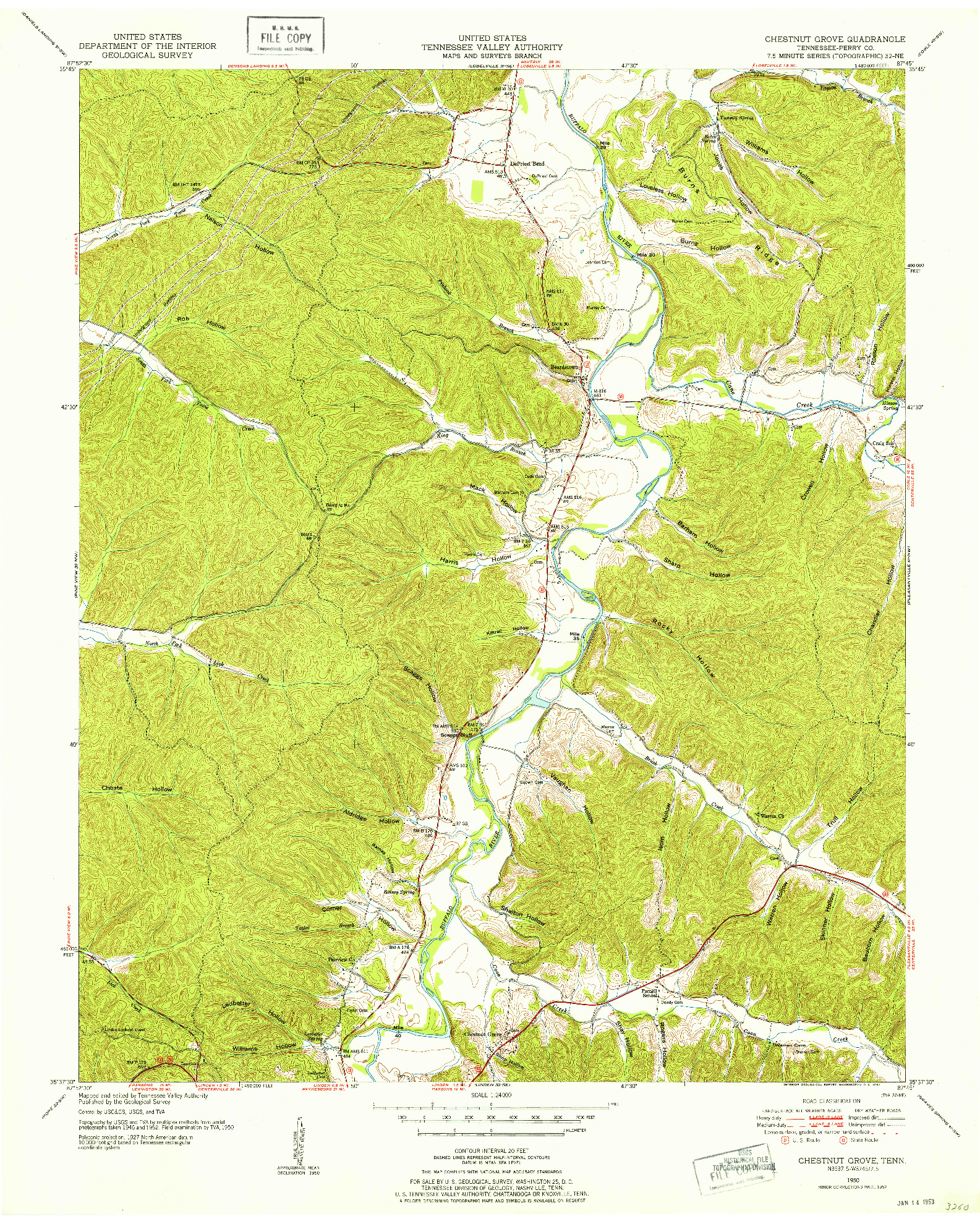 USGS 1:24000-SCALE QUADRANGLE FOR CHESTNUT GROVE, TN 1950