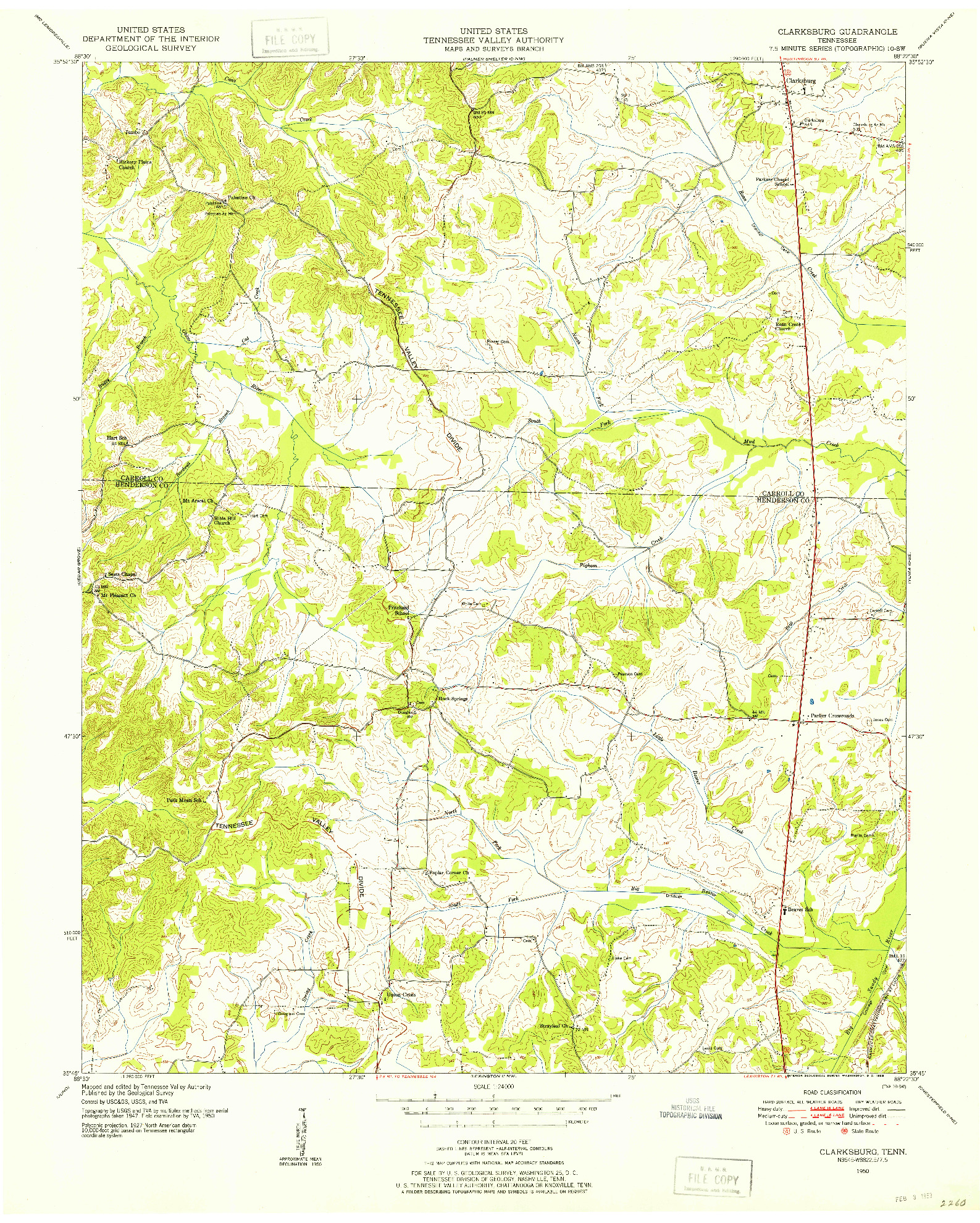 USGS 1:24000-SCALE QUADRANGLE FOR CLARKSBURG, TN 1950