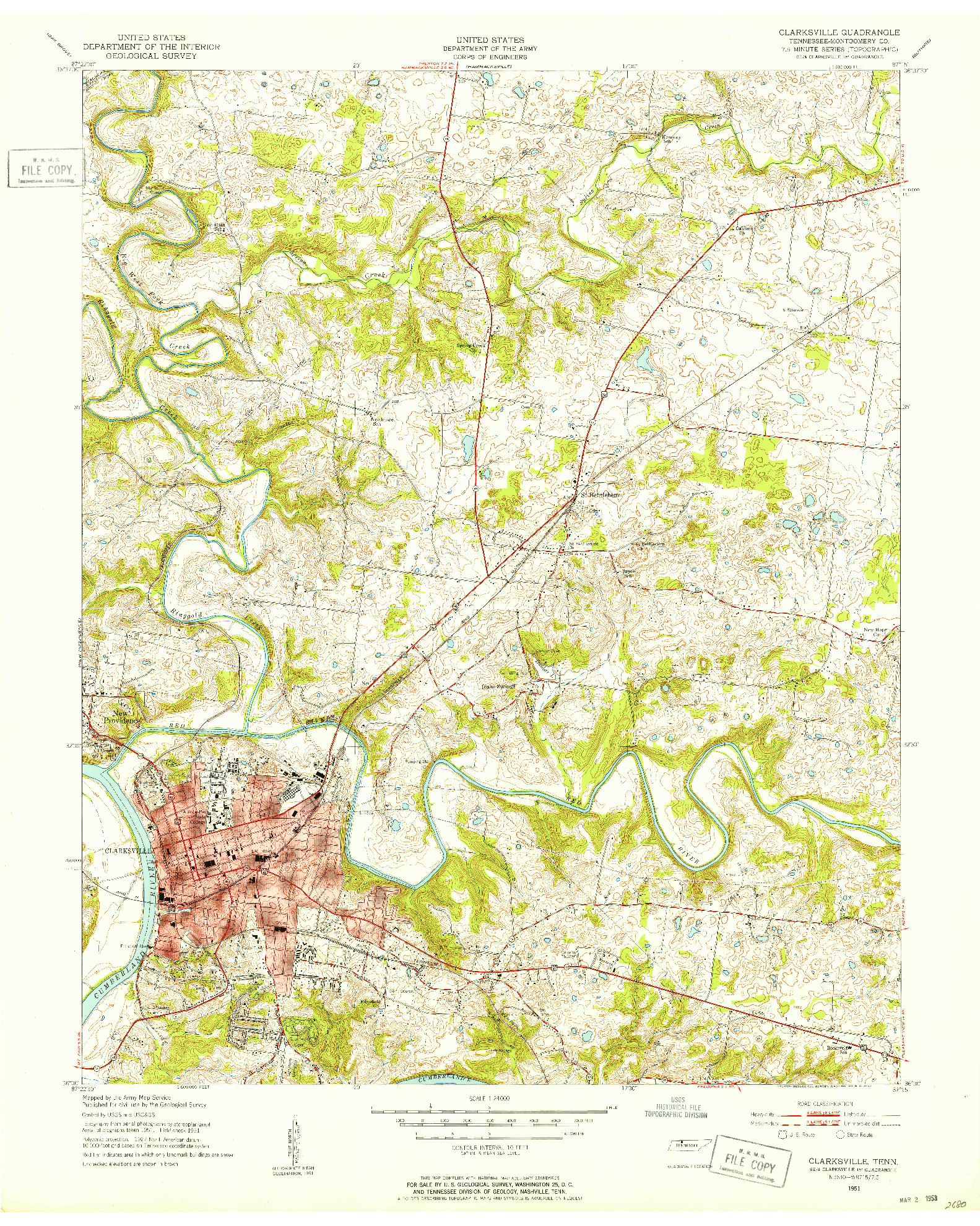 USGS 1:24000-SCALE QUADRANGLE FOR CLARKSVILLE, TN 1951