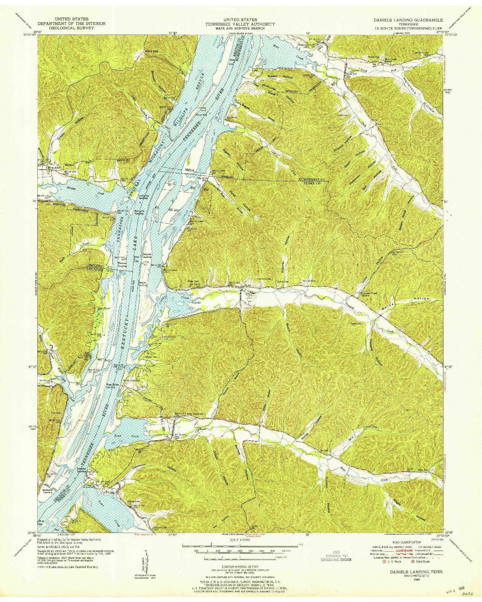 USGS 1:24000-SCALE QUADRANGLE FOR DANIELS LANDING, TN 1949