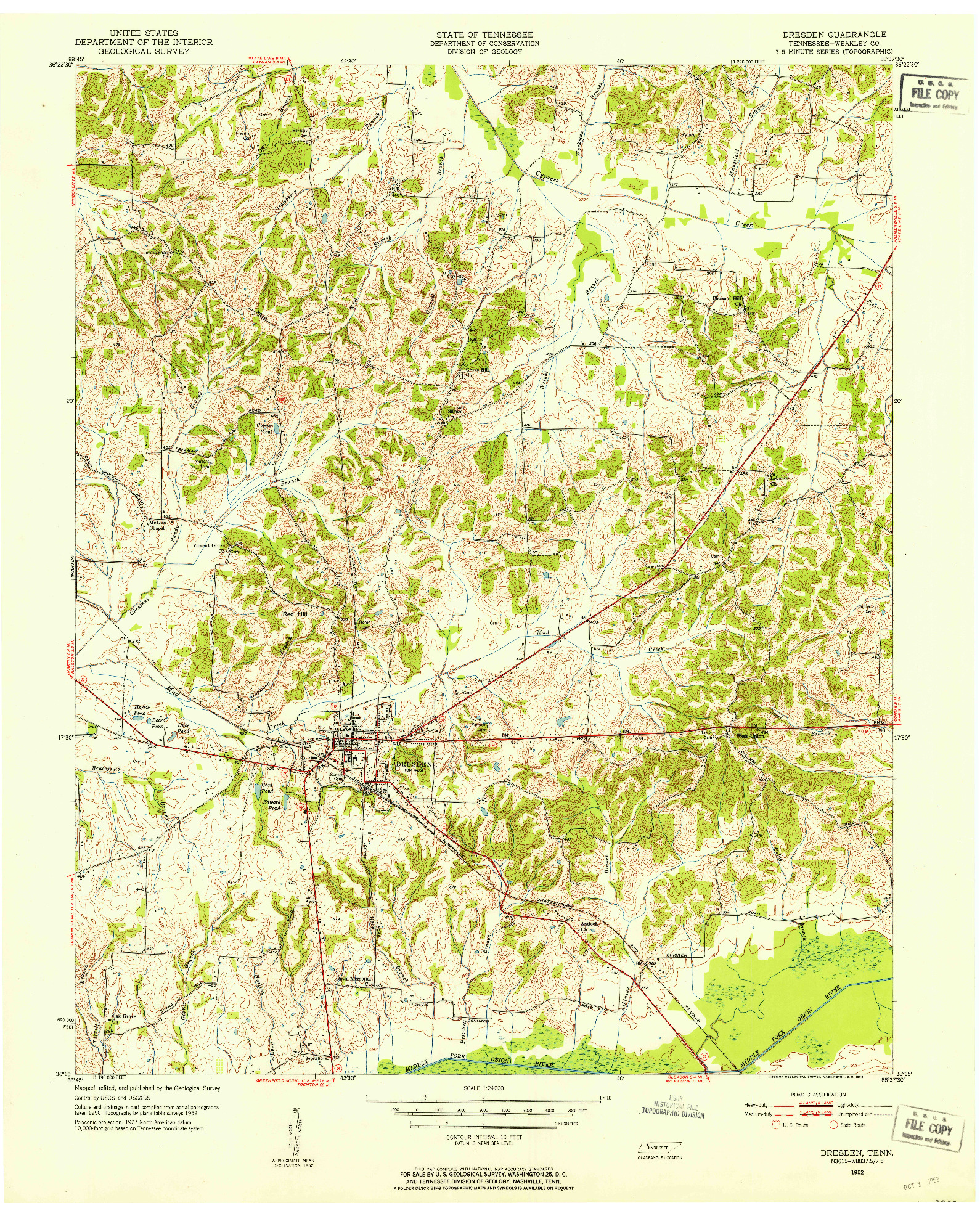 USGS 1:24000-SCALE QUADRANGLE FOR DRESDEN, TN 1952