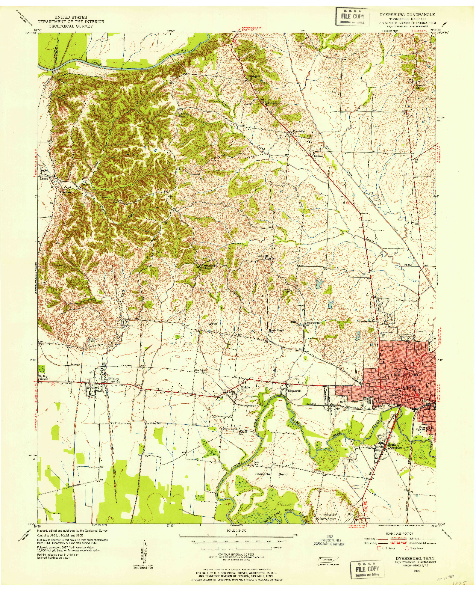 USGS 1:24000-SCALE QUADRANGLE FOR DYERSBURG, TN 1952