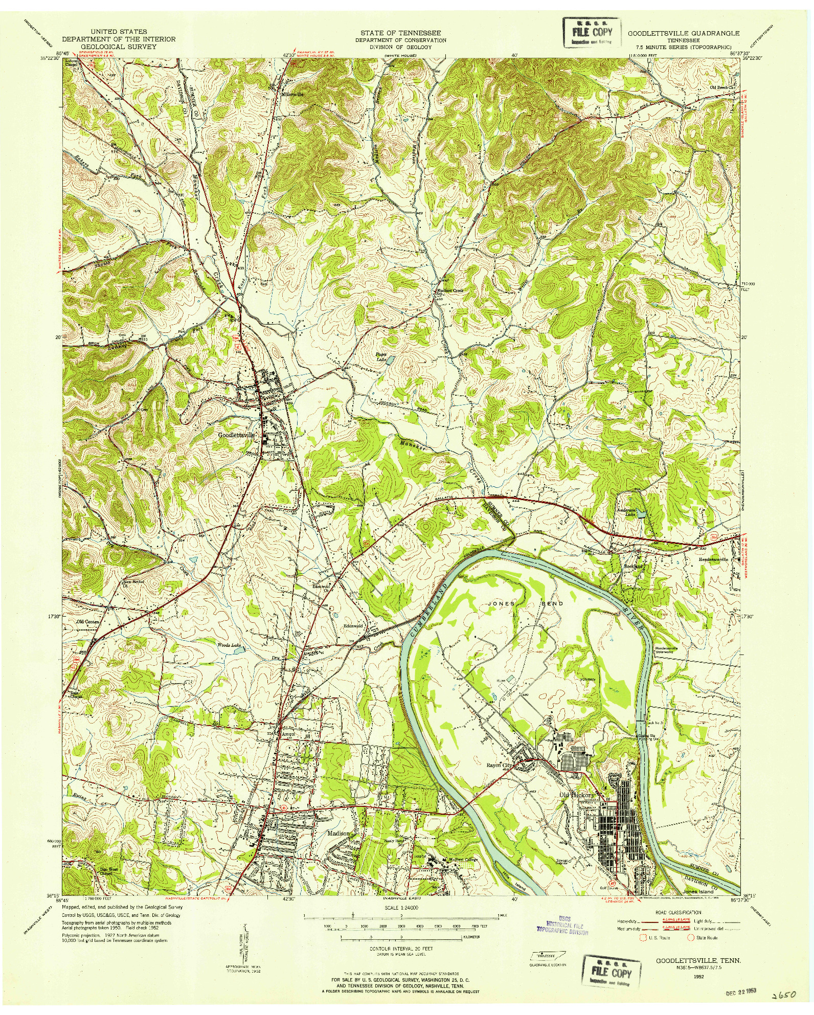 USGS 1:24000-SCALE QUADRANGLE FOR GOODLETTSVILLE, TN 1952