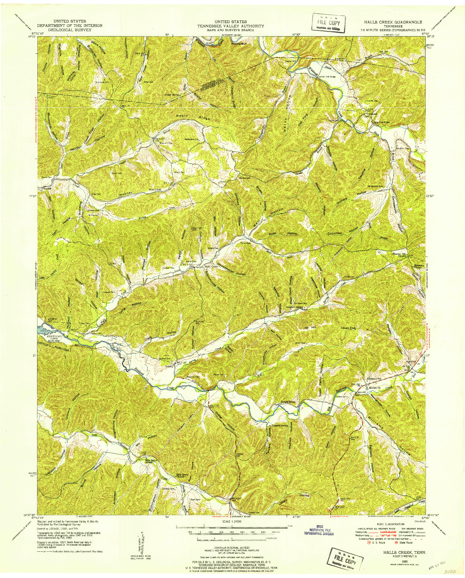 USGS 1:24000-SCALE QUADRANGLE FOR HALLS CREEK, TN 1950