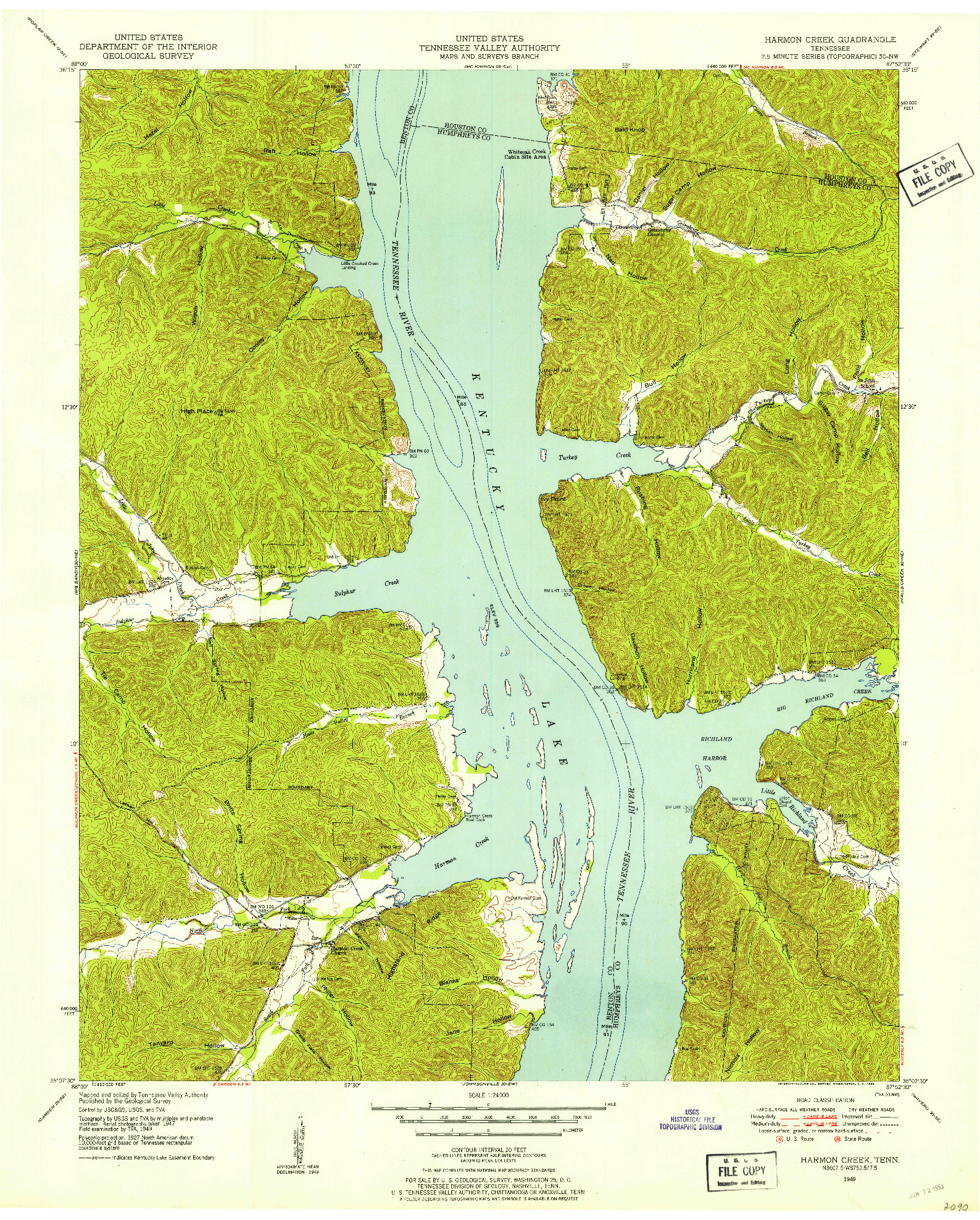 USGS 1:24000-SCALE QUADRANGLE FOR HARMON CREEK, TN 1949