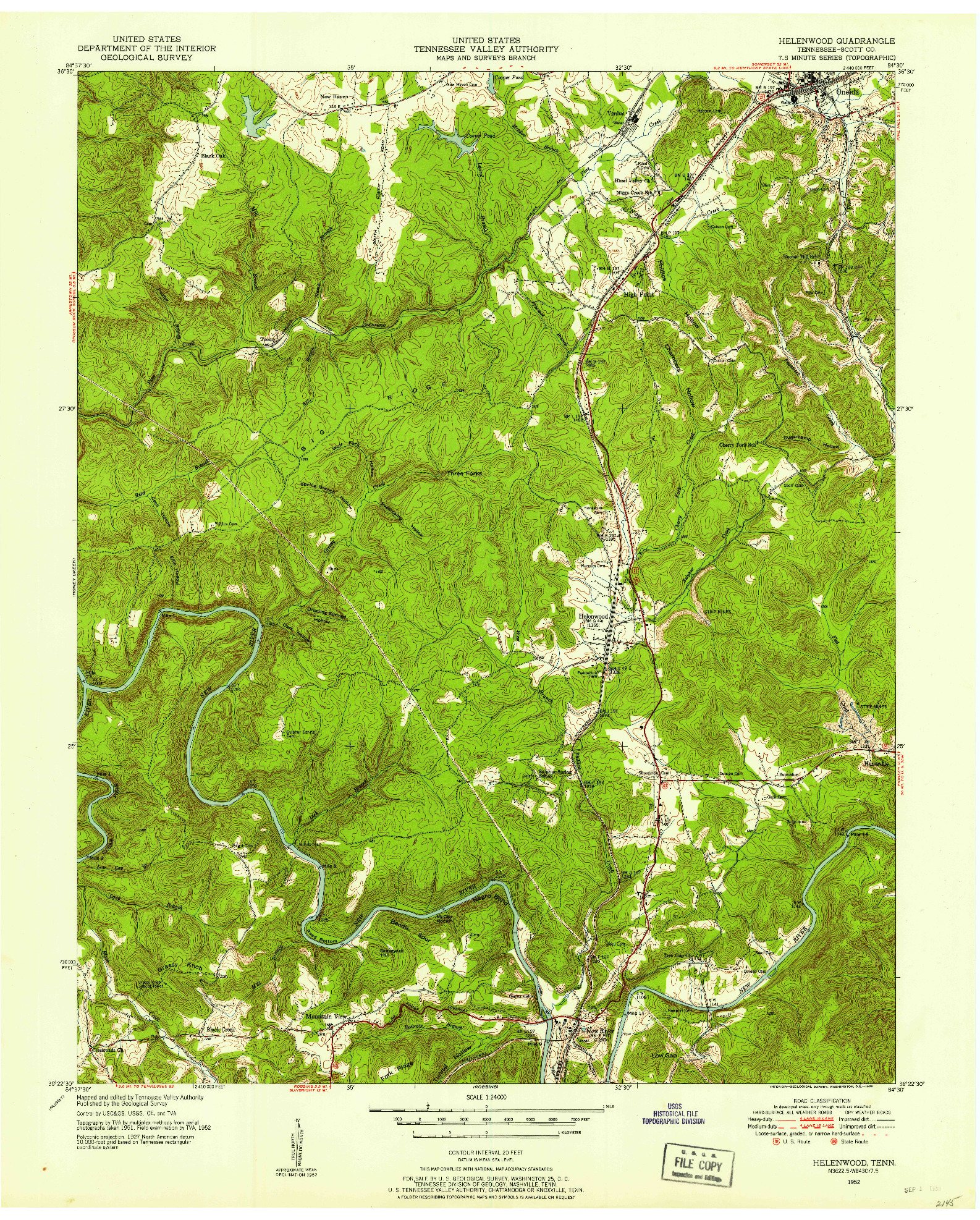 USGS 1:24000-SCALE QUADRANGLE FOR HELENWOOD, TN 1952