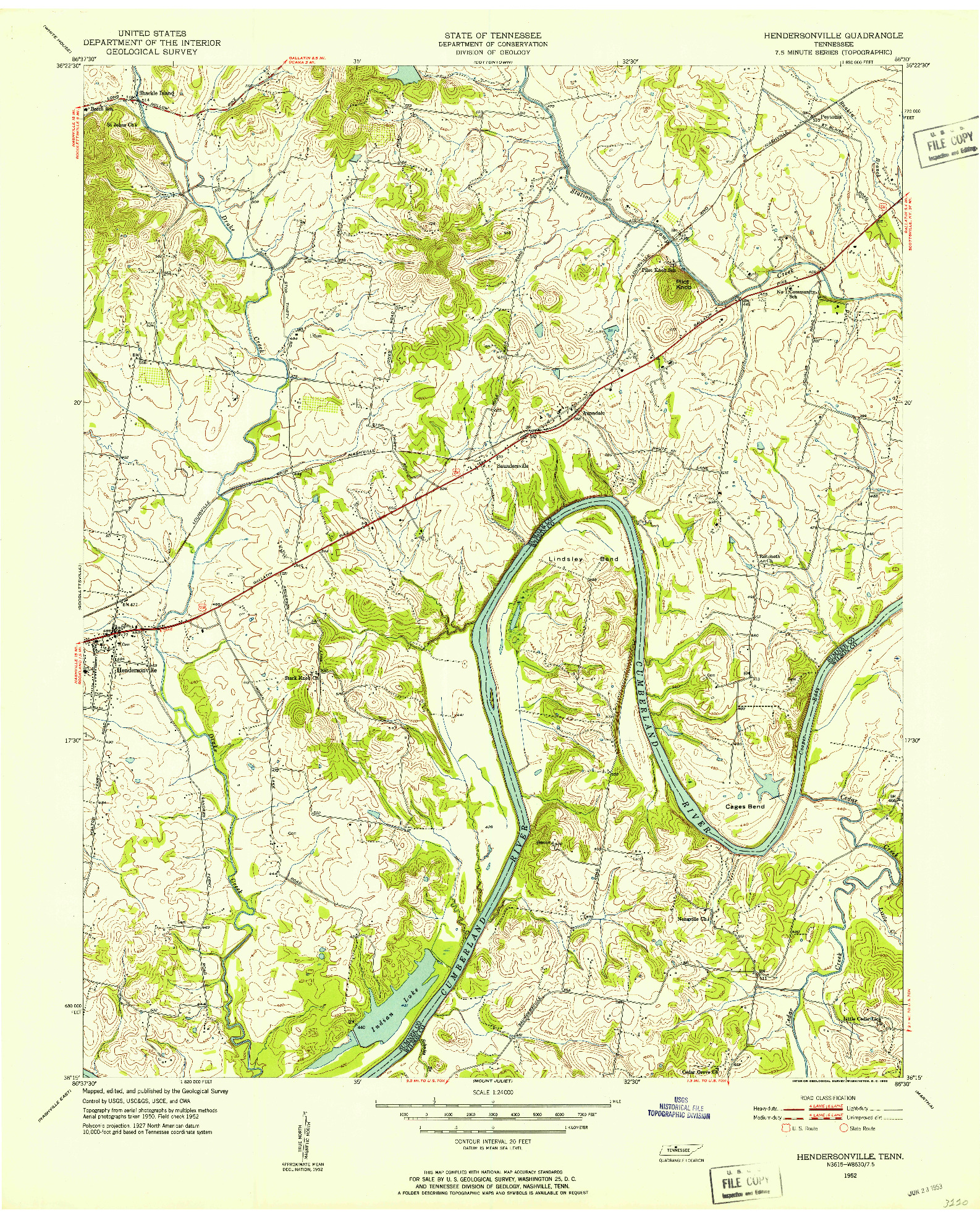 USGS 1:24000-SCALE QUADRANGLE FOR HENDERSONVILLE, TN 1952