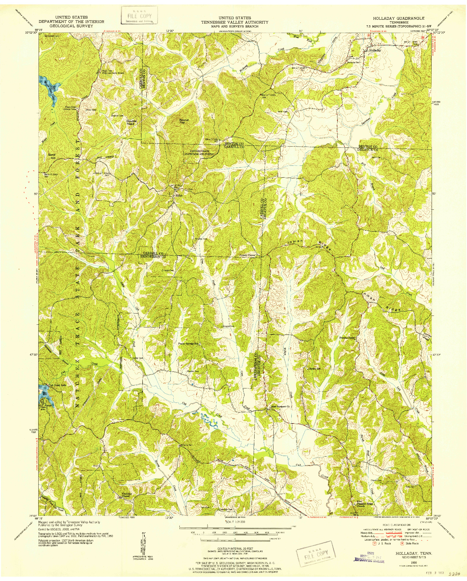 USGS 1:24000-SCALE QUADRANGLE FOR HOLLADAY, TN 1950