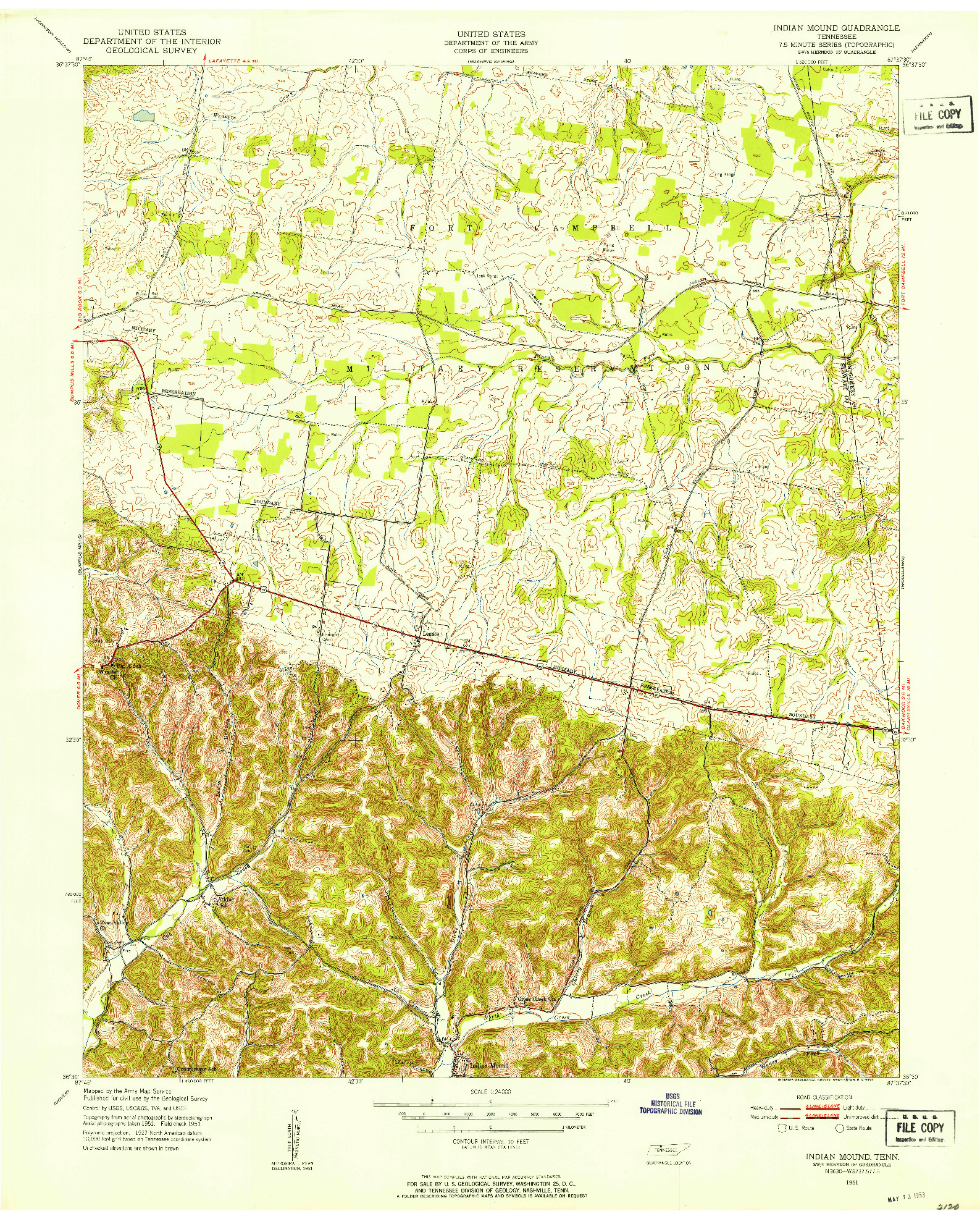 USGS 1:24000-SCALE QUADRANGLE FOR INDIAN MOUND, TN 1951