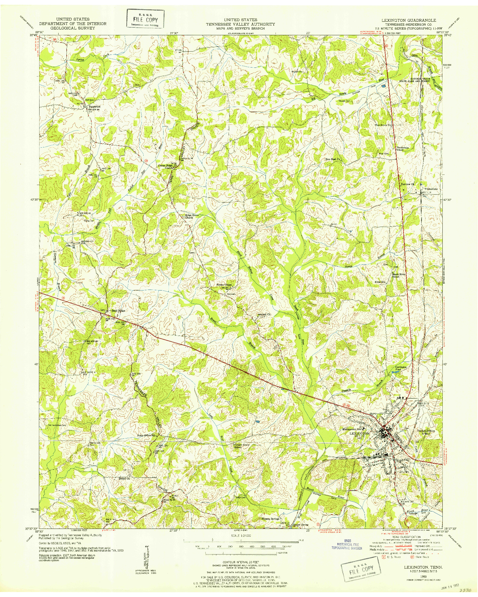 USGS 1:24000-SCALE QUADRANGLE FOR LEXINGTON, TN 1950