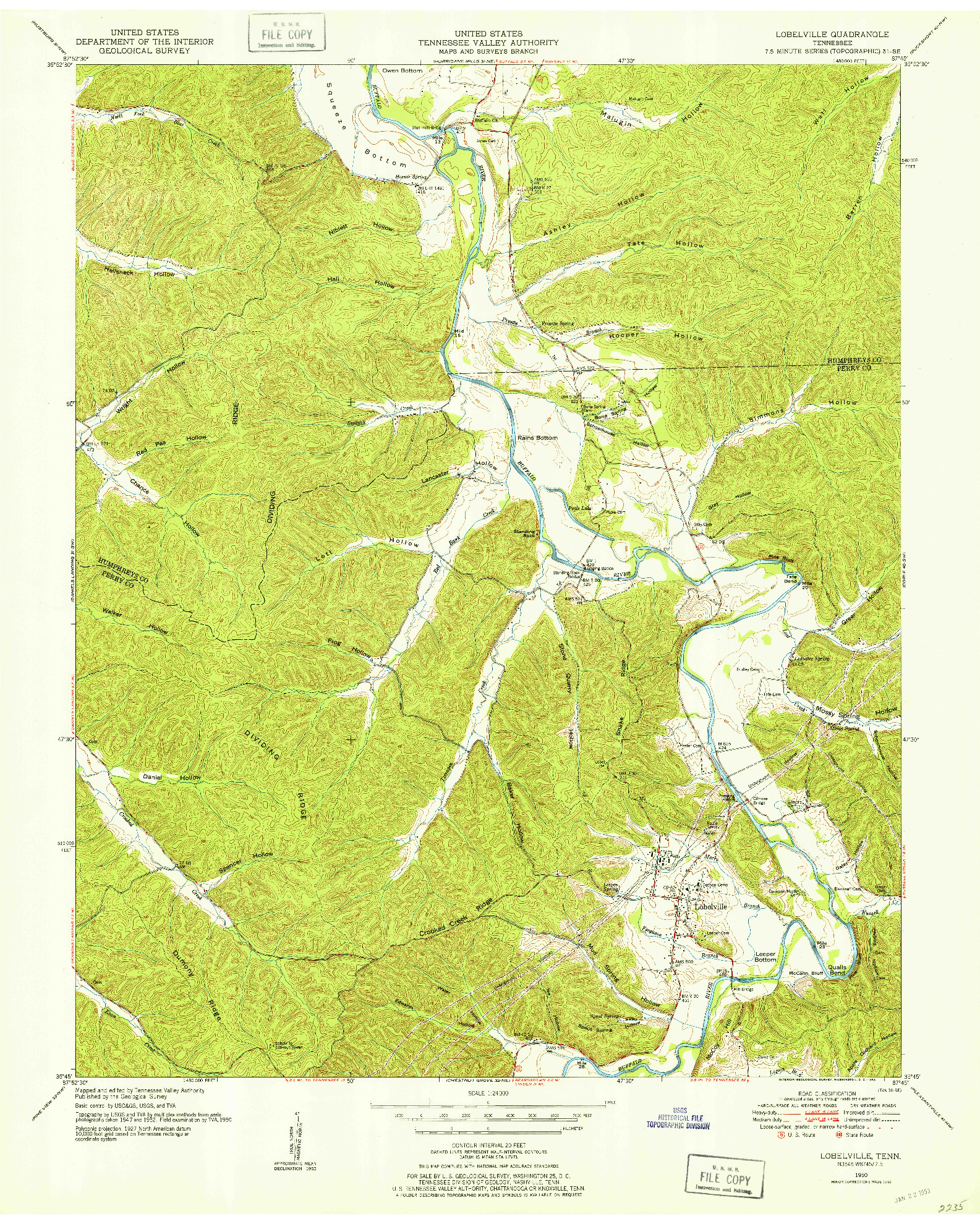 USGS 1:24000-SCALE QUADRANGLE FOR LOBELVILLE, TN 1950