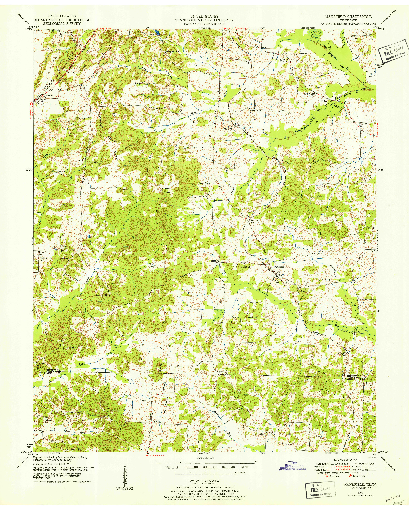 USGS 1:24000-SCALE QUADRANGLE FOR MANSFIELD, TN 1950