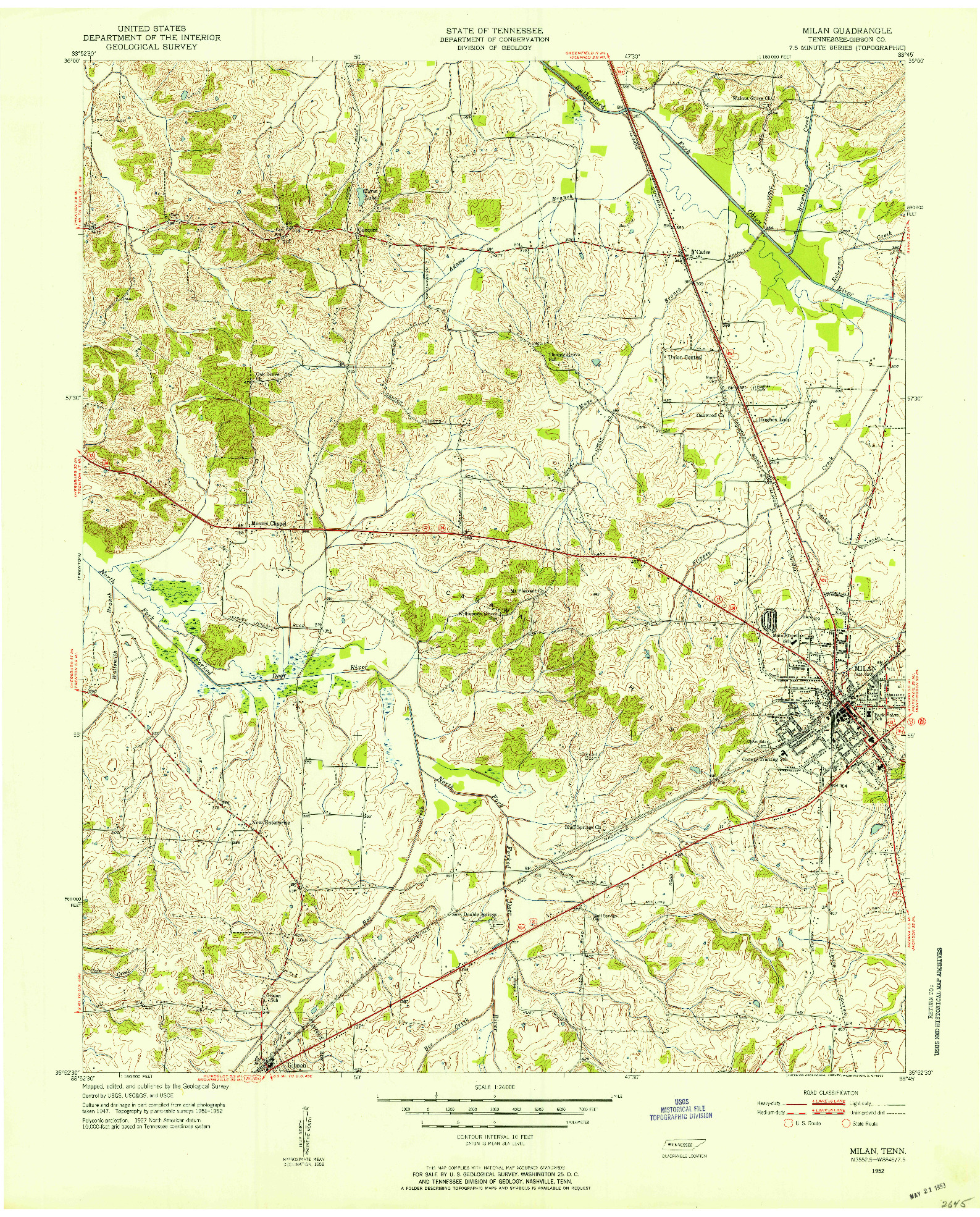 USGS 1:24000-SCALE QUADRANGLE FOR MILAN, TN 1952