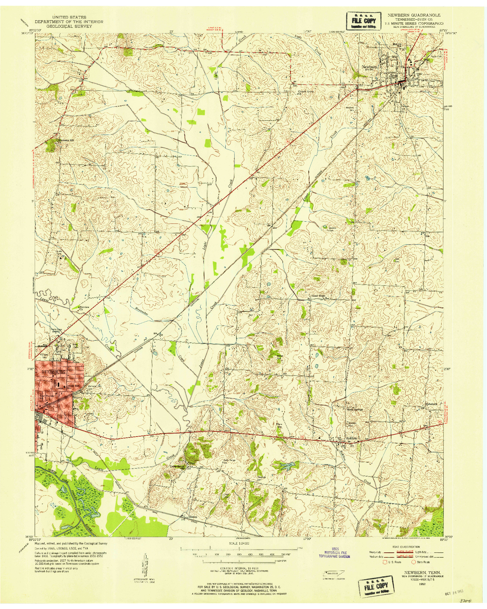 USGS 1:24000-SCALE QUADRANGLE FOR NEWBERN, TN 1952