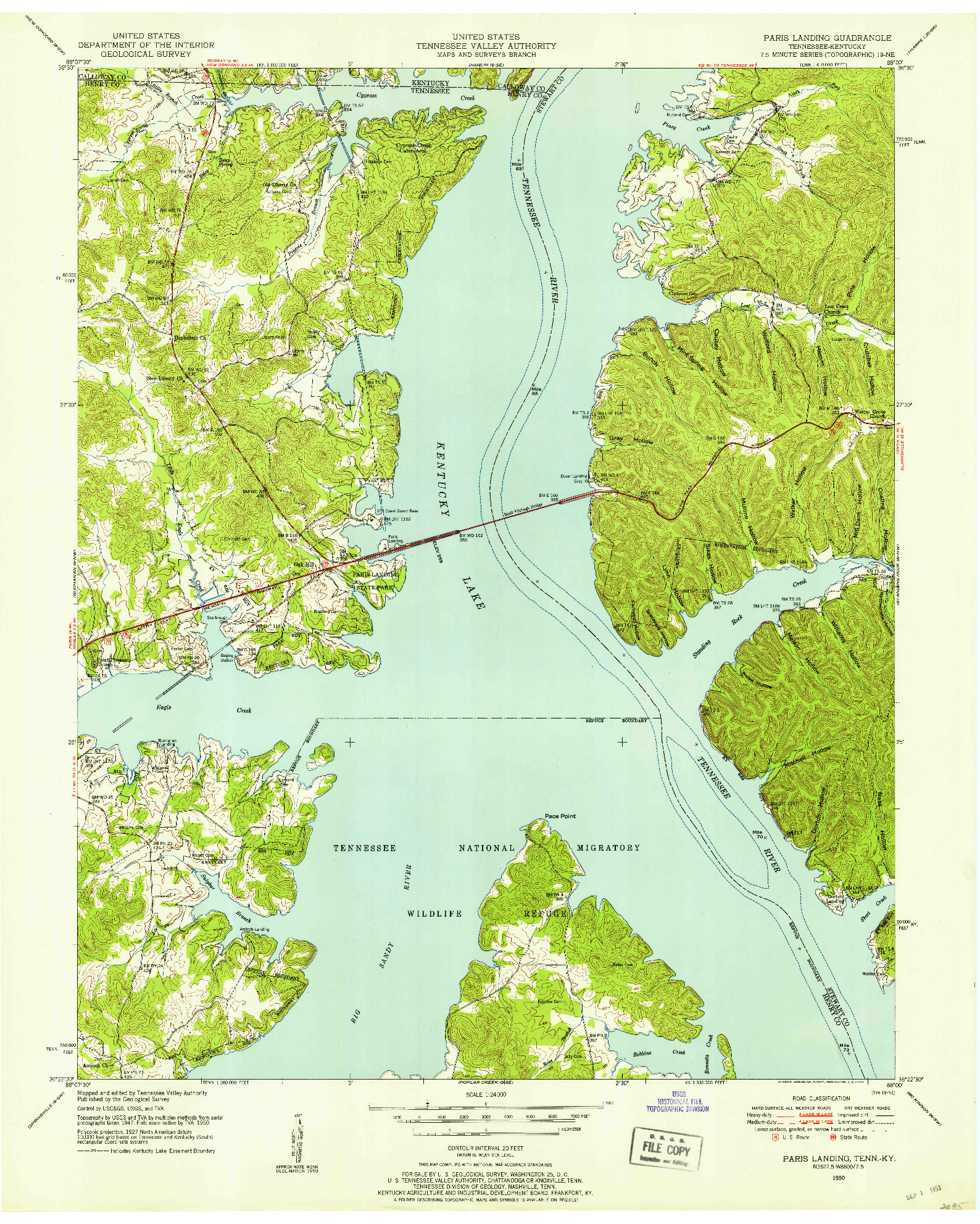 USGS 1:24000-SCALE QUADRANGLE FOR PARIS LANDING, TN 1950