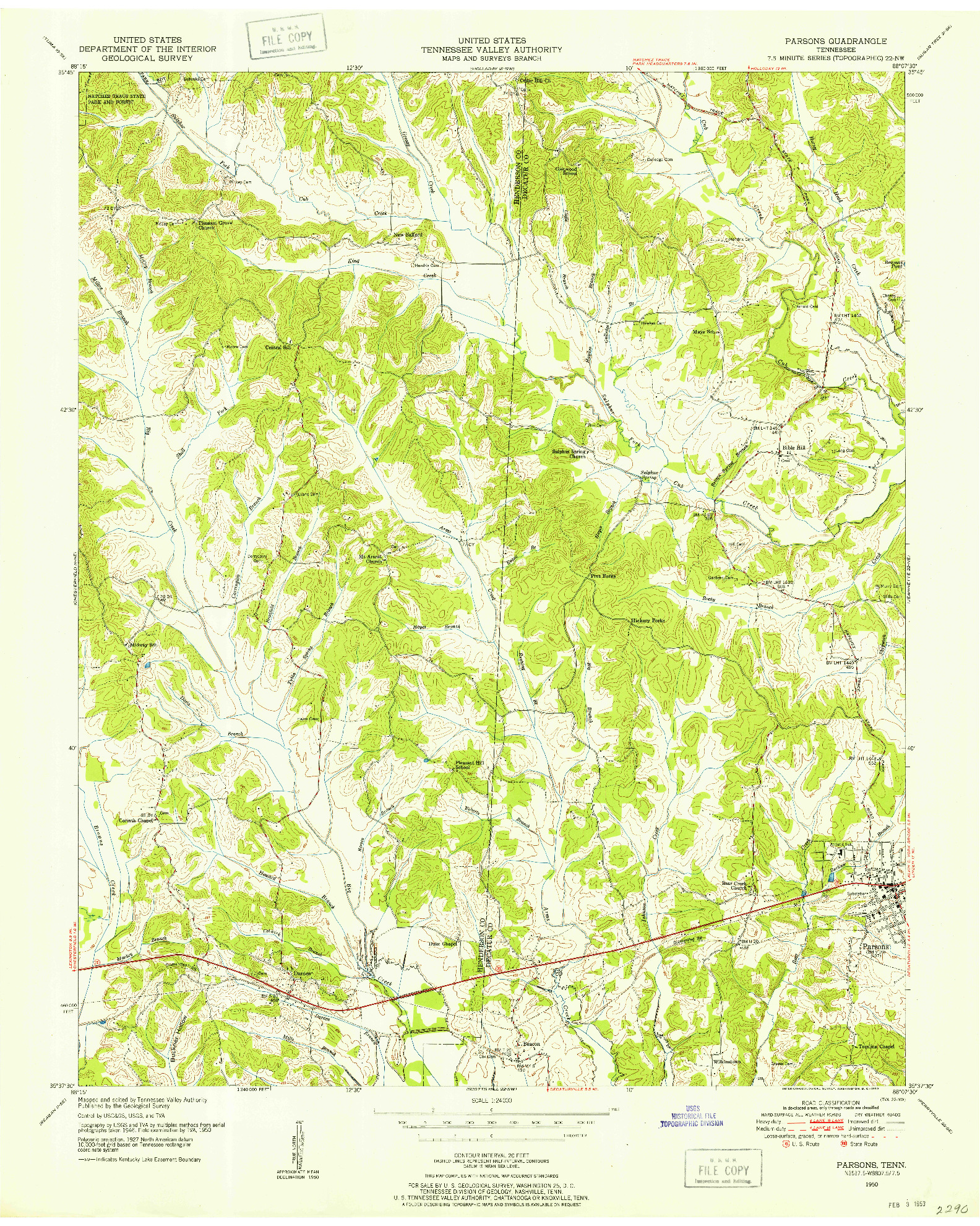 USGS 1:24000-SCALE QUADRANGLE FOR PARSONS, TN 1950