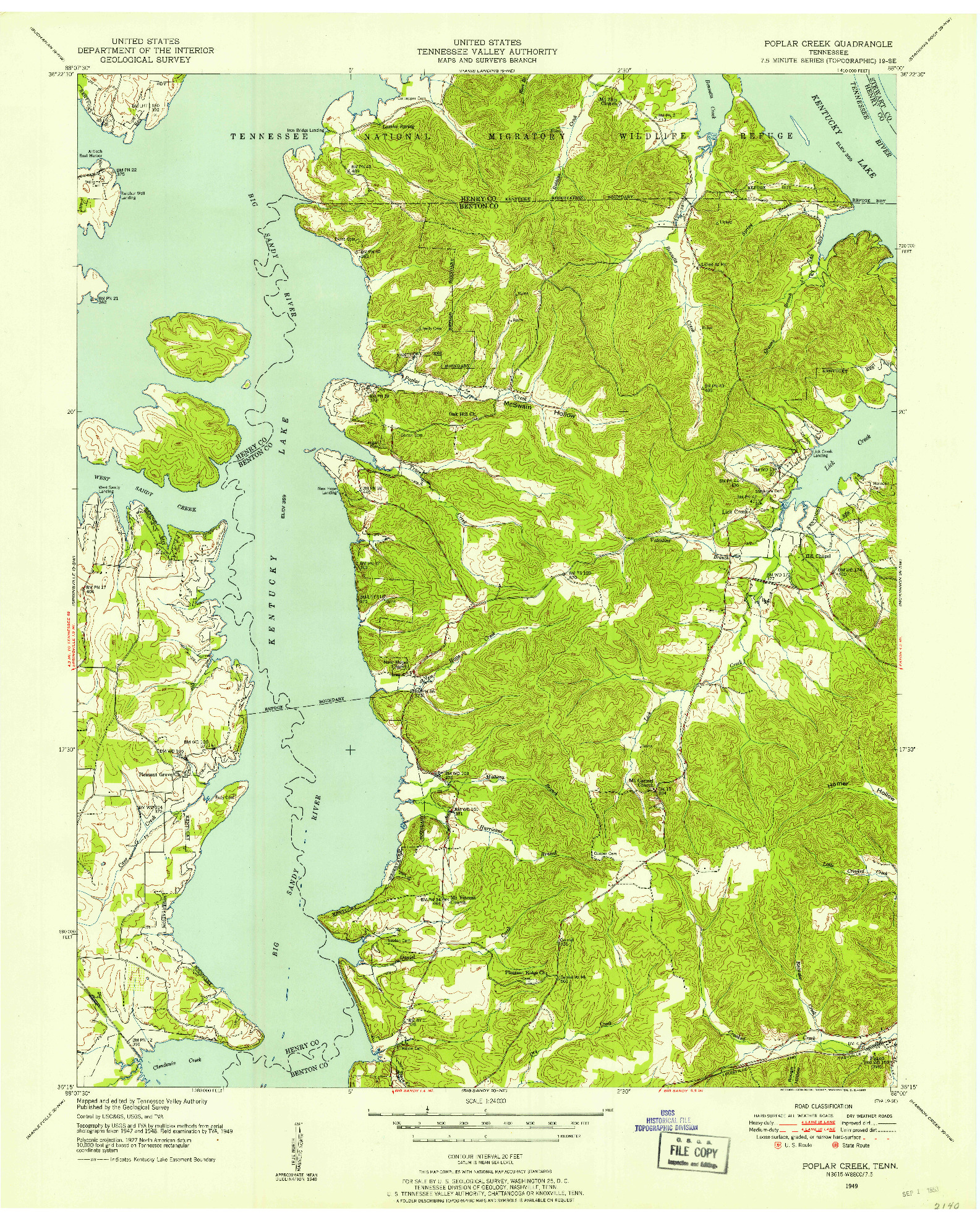 USGS 1:24000-SCALE QUADRANGLE FOR POPLAR CREEK, TN 1949