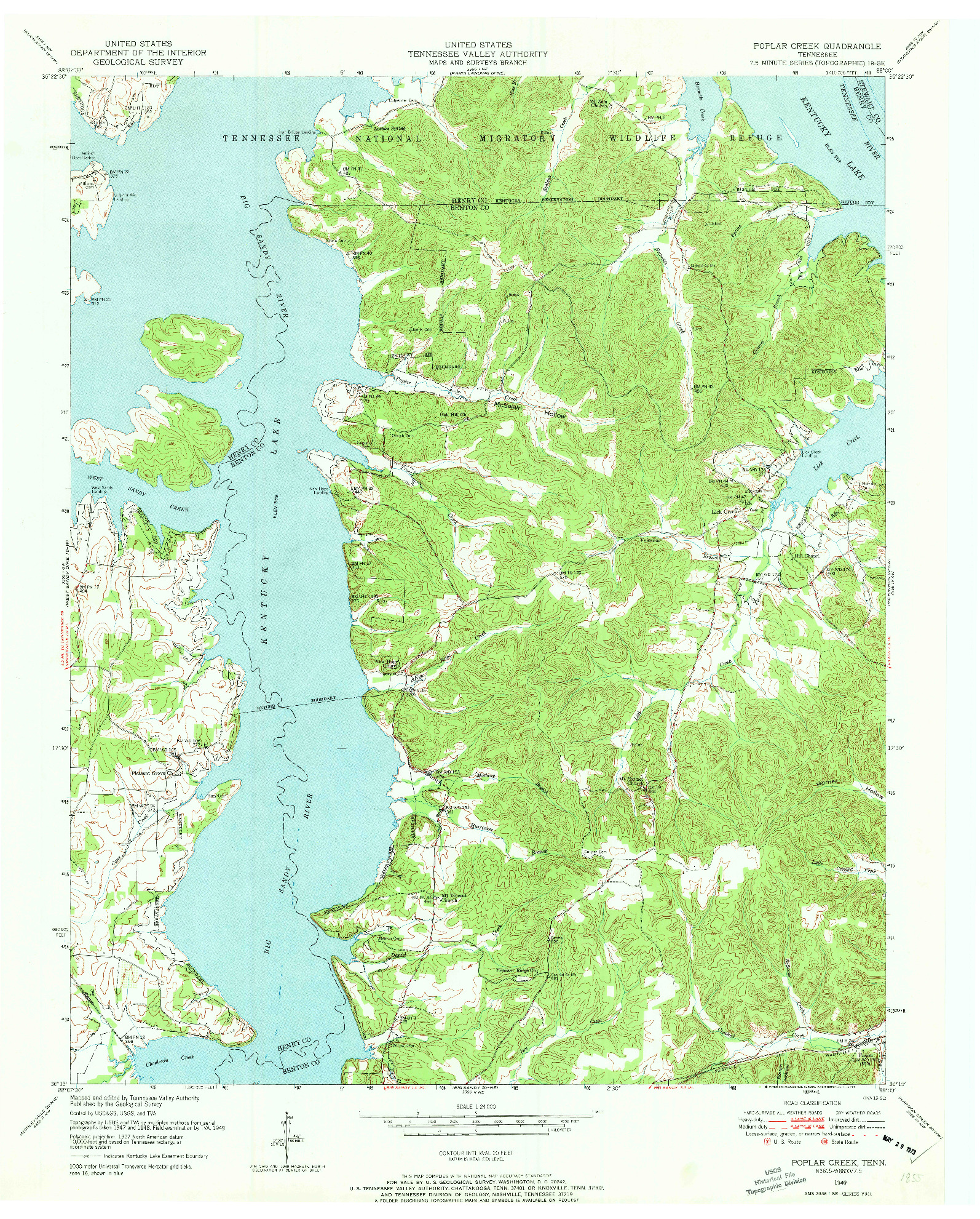 USGS 1:24000-SCALE QUADRANGLE FOR POPLAR CREEK, TN 1949