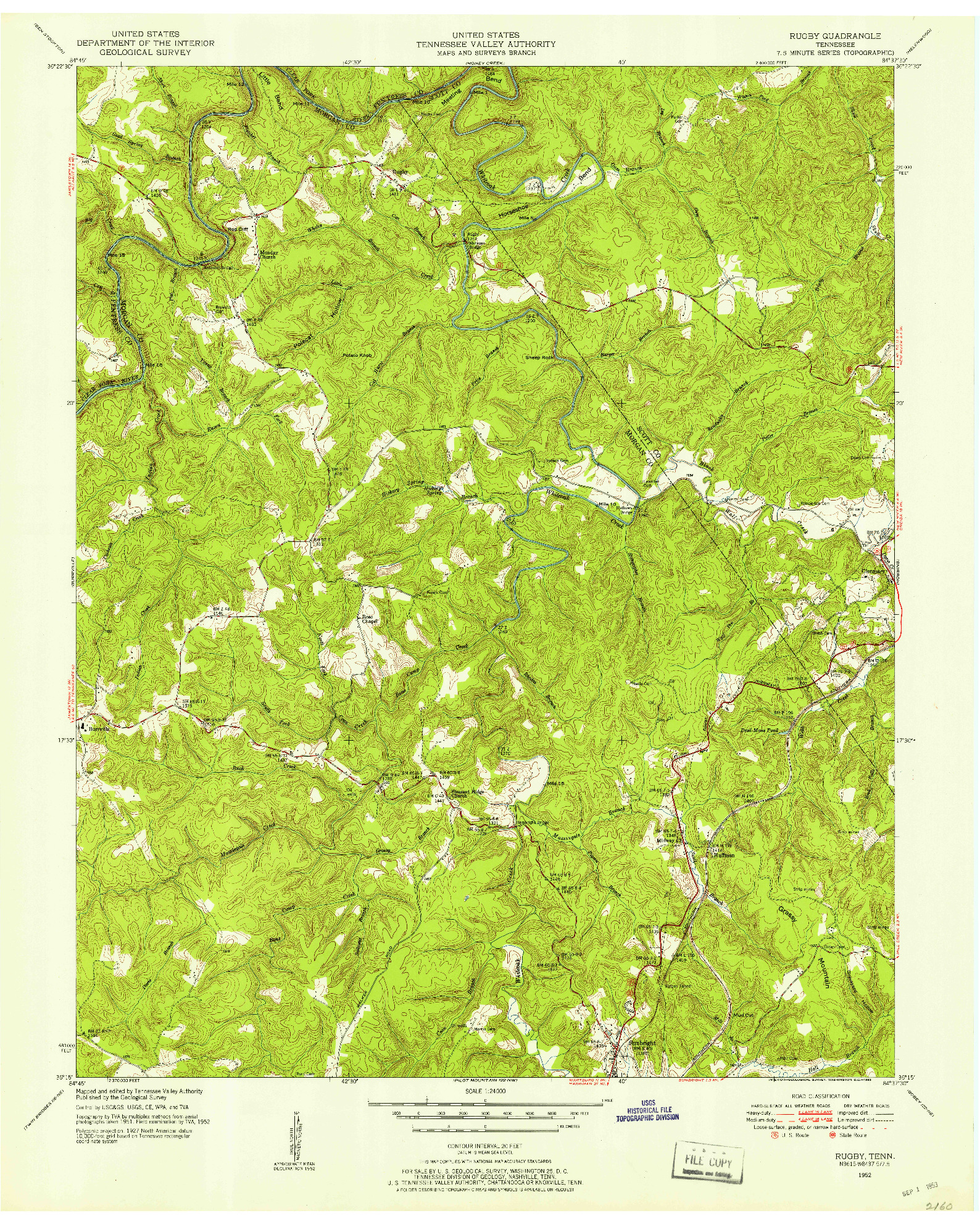 USGS 1:24000-SCALE QUADRANGLE FOR RUGBY, TN 1952