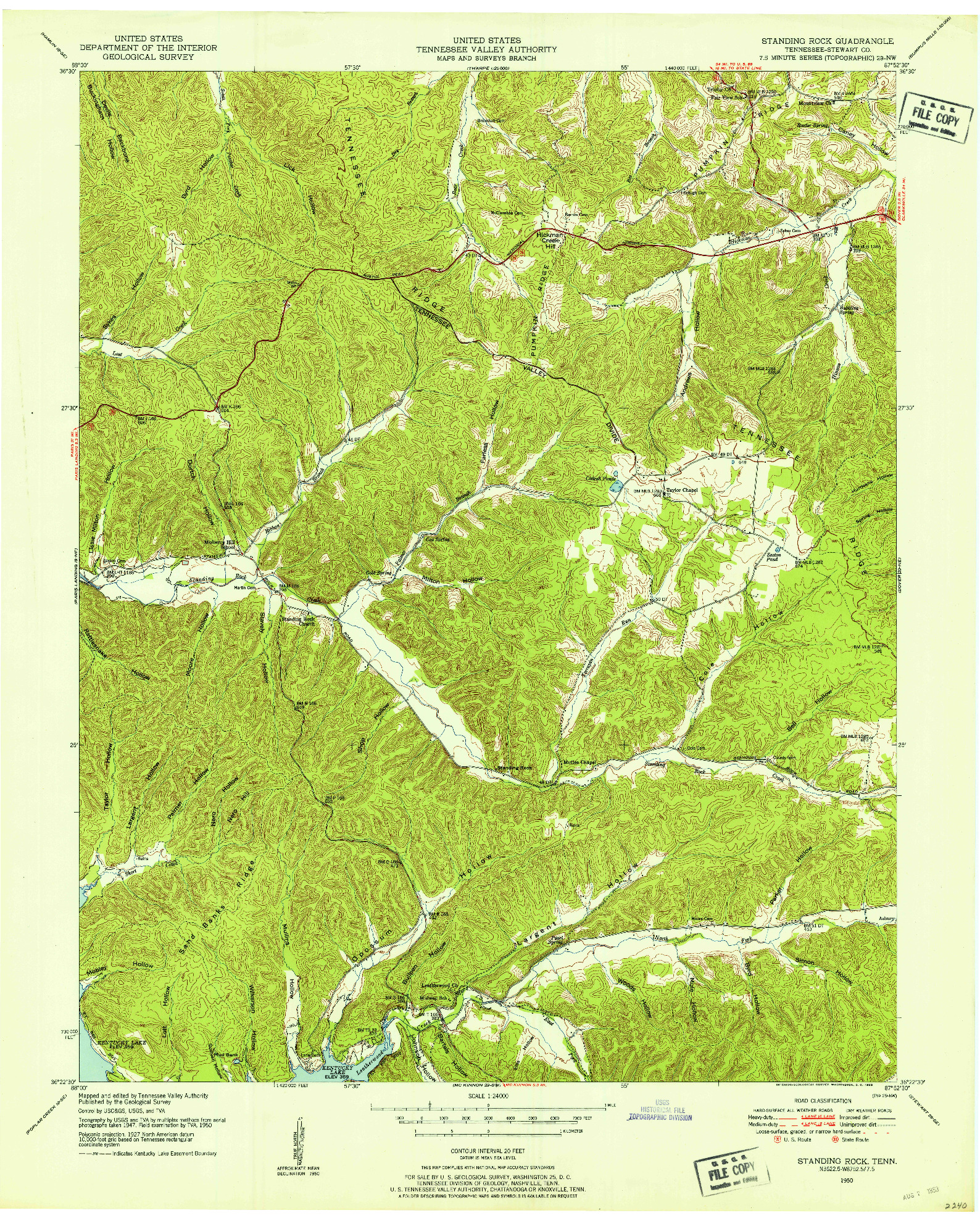 USGS 1:24000-SCALE QUADRANGLE FOR STANDING ROCK, TN 1950