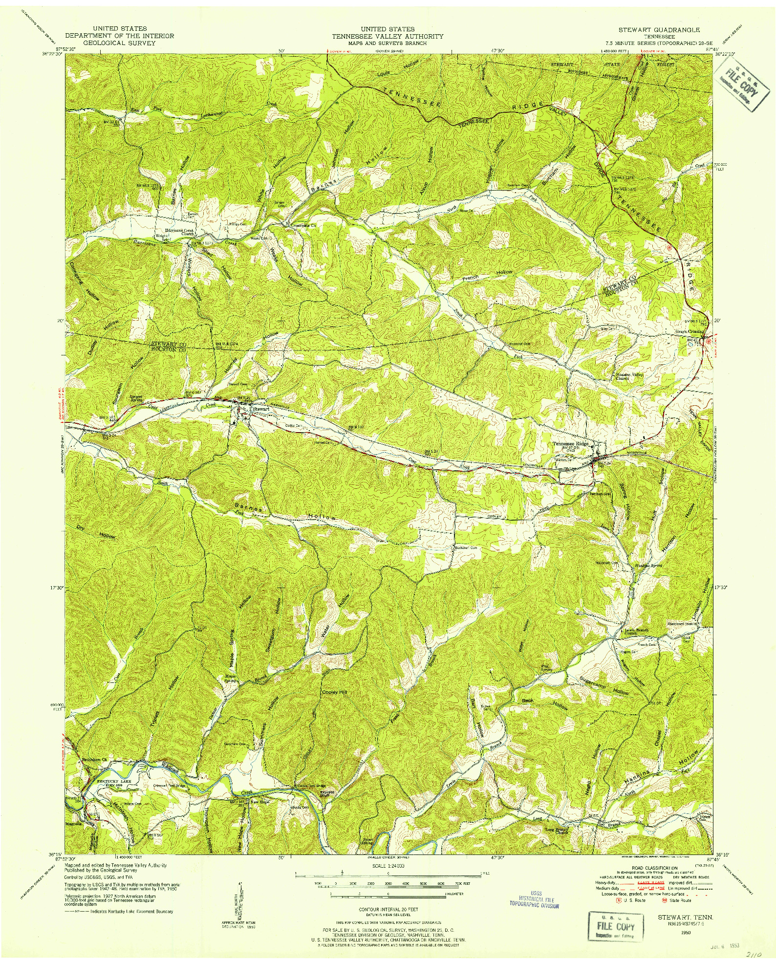USGS 1:24000-SCALE QUADRANGLE FOR STEWART, TN 1950