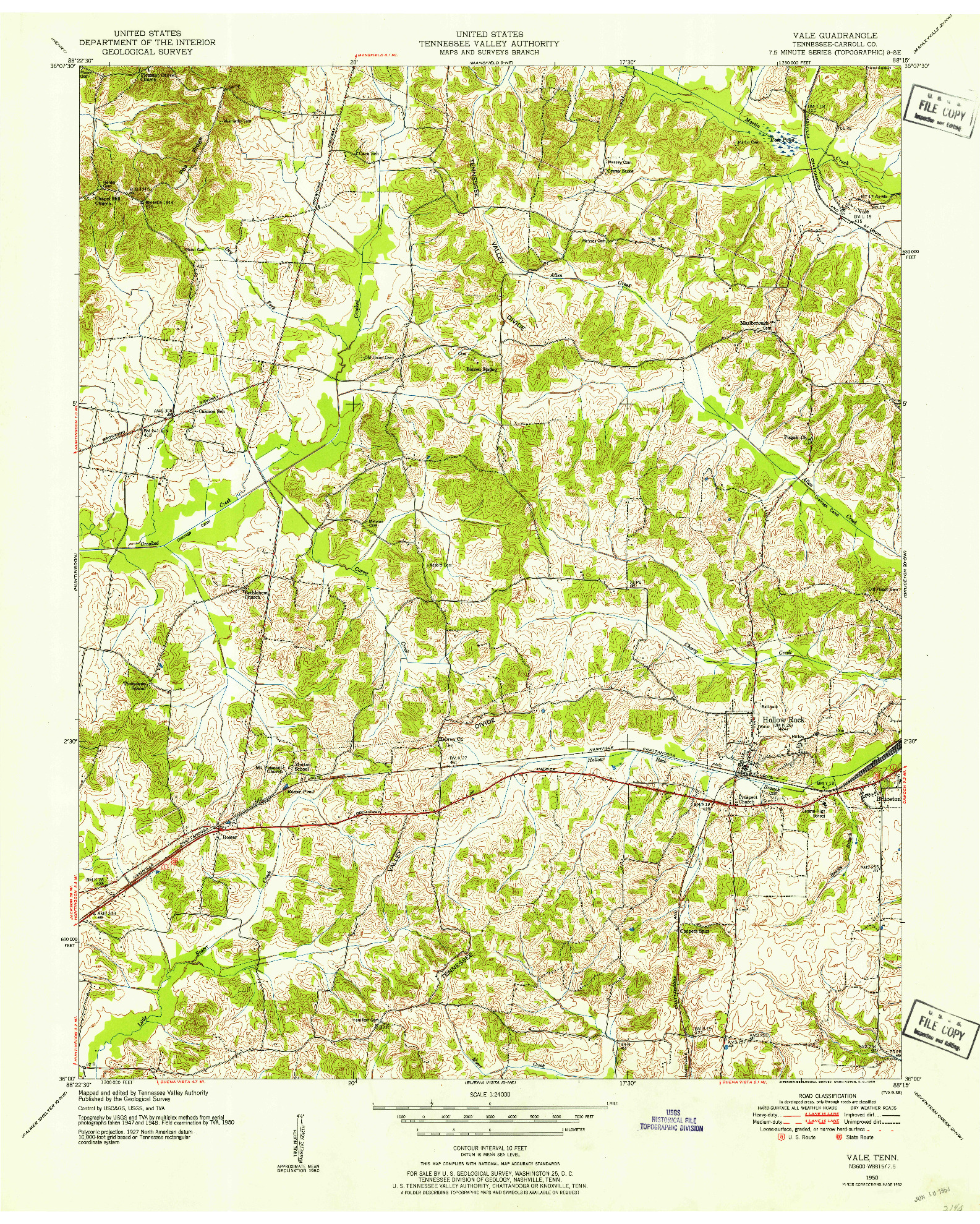 USGS 1:24000-SCALE QUADRANGLE FOR VALE, TN 1950