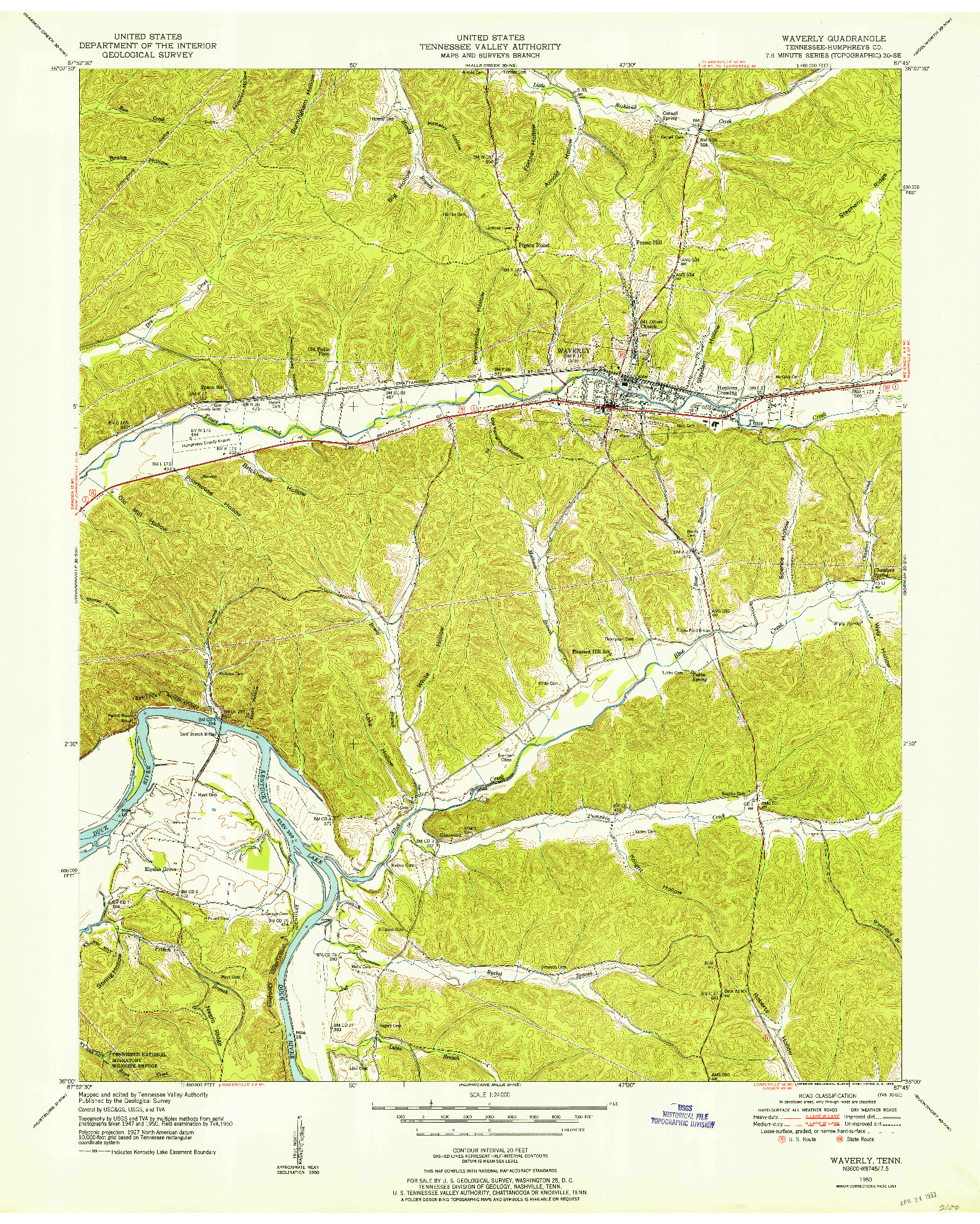 USGS 1:24000-SCALE QUADRANGLE FOR WAVERLY, TN 1950
