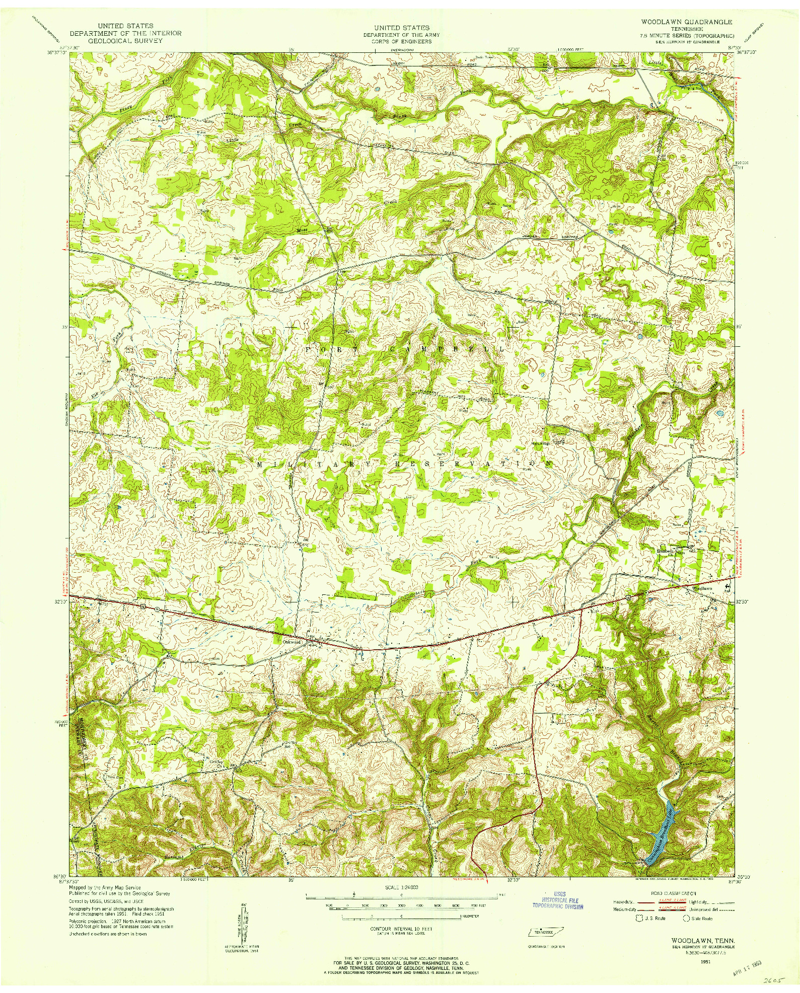 USGS 1:24000-SCALE QUADRANGLE FOR WOODLAWN, TN 1951