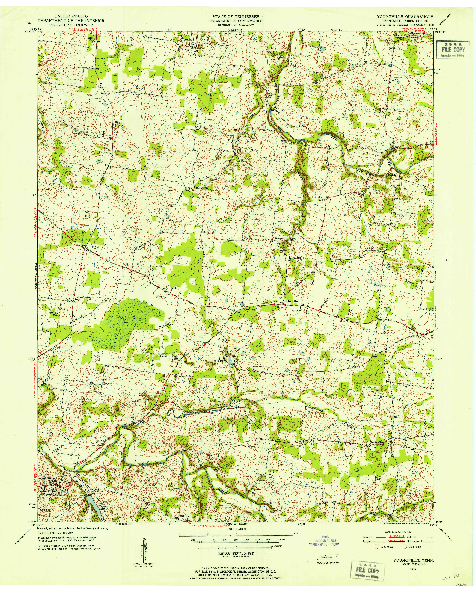 USGS 1:24000-SCALE QUADRANGLE FOR YOUNGVILLE, TN 1952