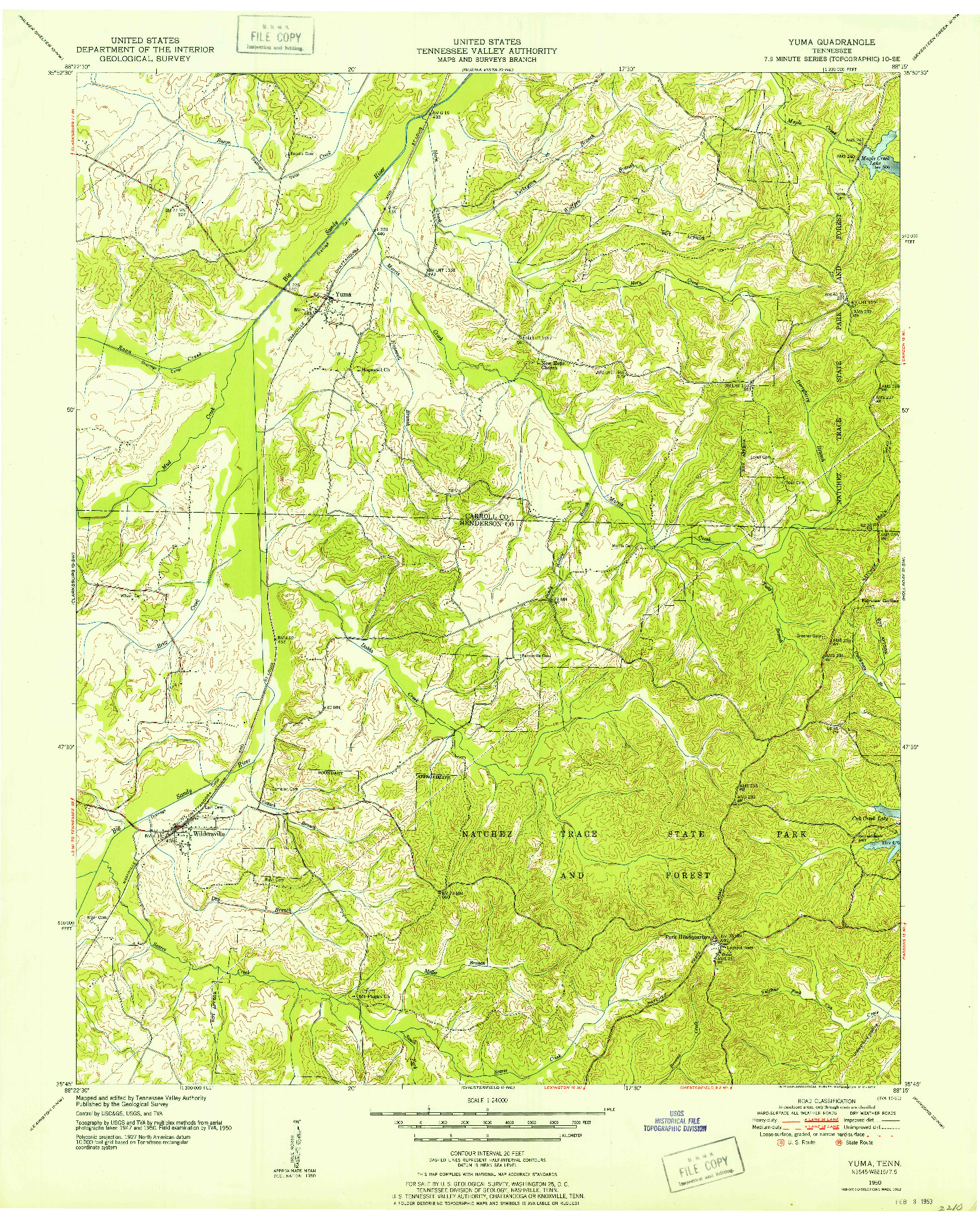 USGS 1:24000-SCALE QUADRANGLE FOR YUMA, TN 1950