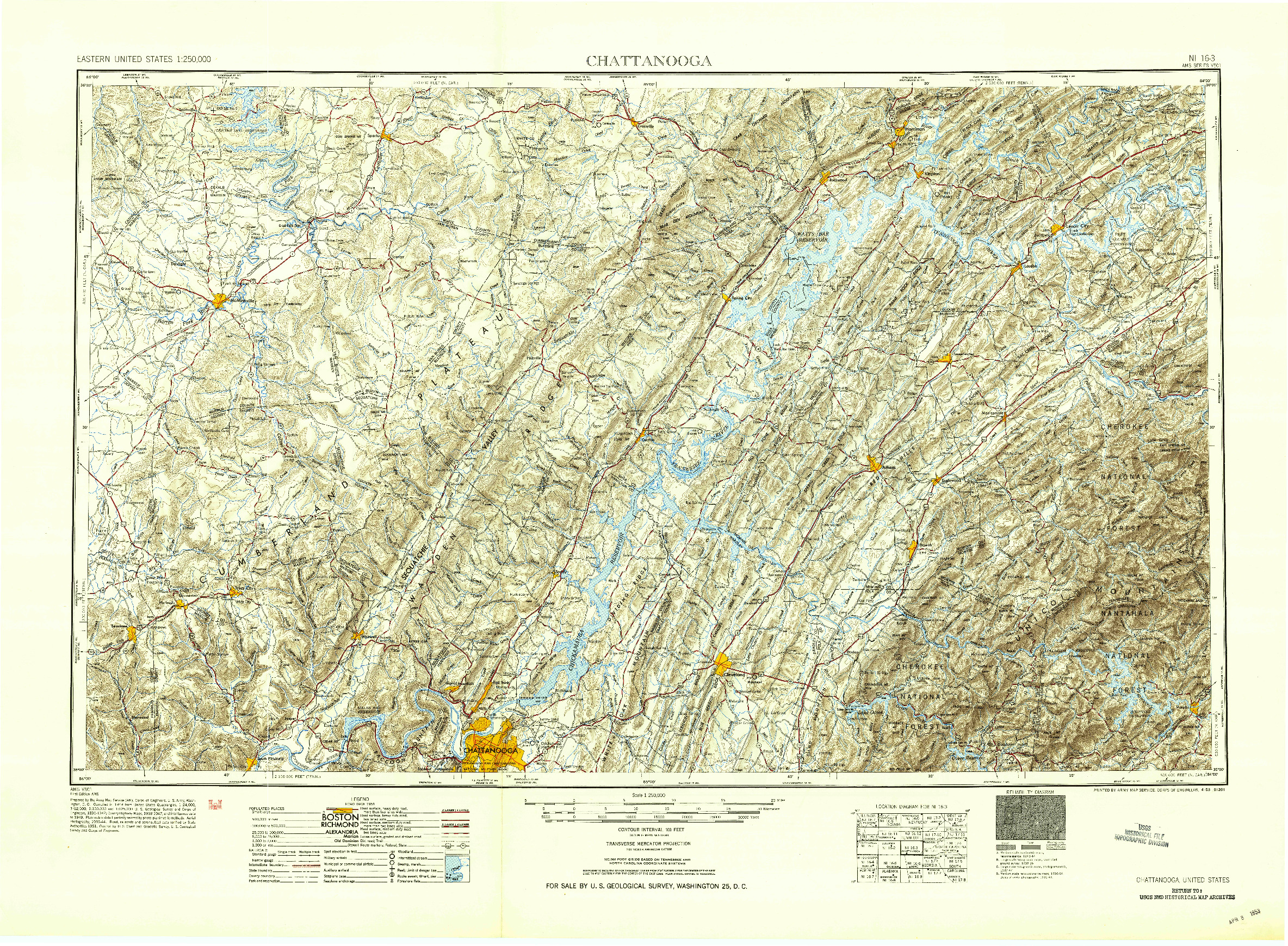 USGS 1:250000-SCALE QUADRANGLE FOR CHATTANOOGA, TN 1953