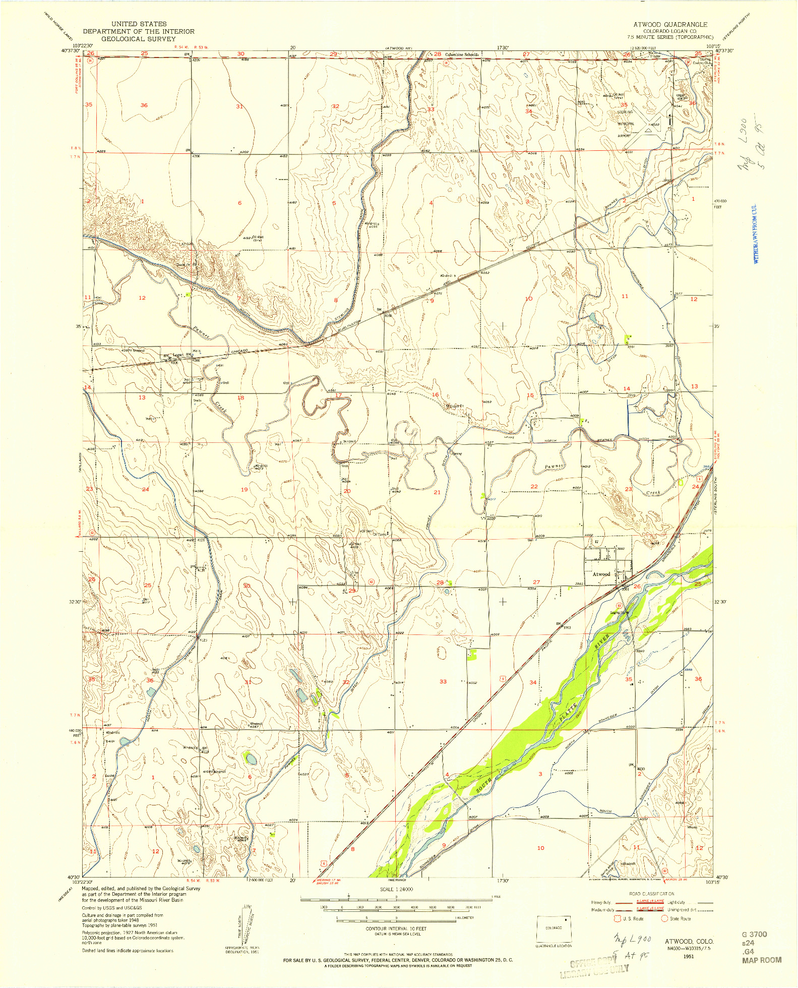 USGS 1:24000-SCALE QUADRANGLE FOR ATWOOD, CO 1951