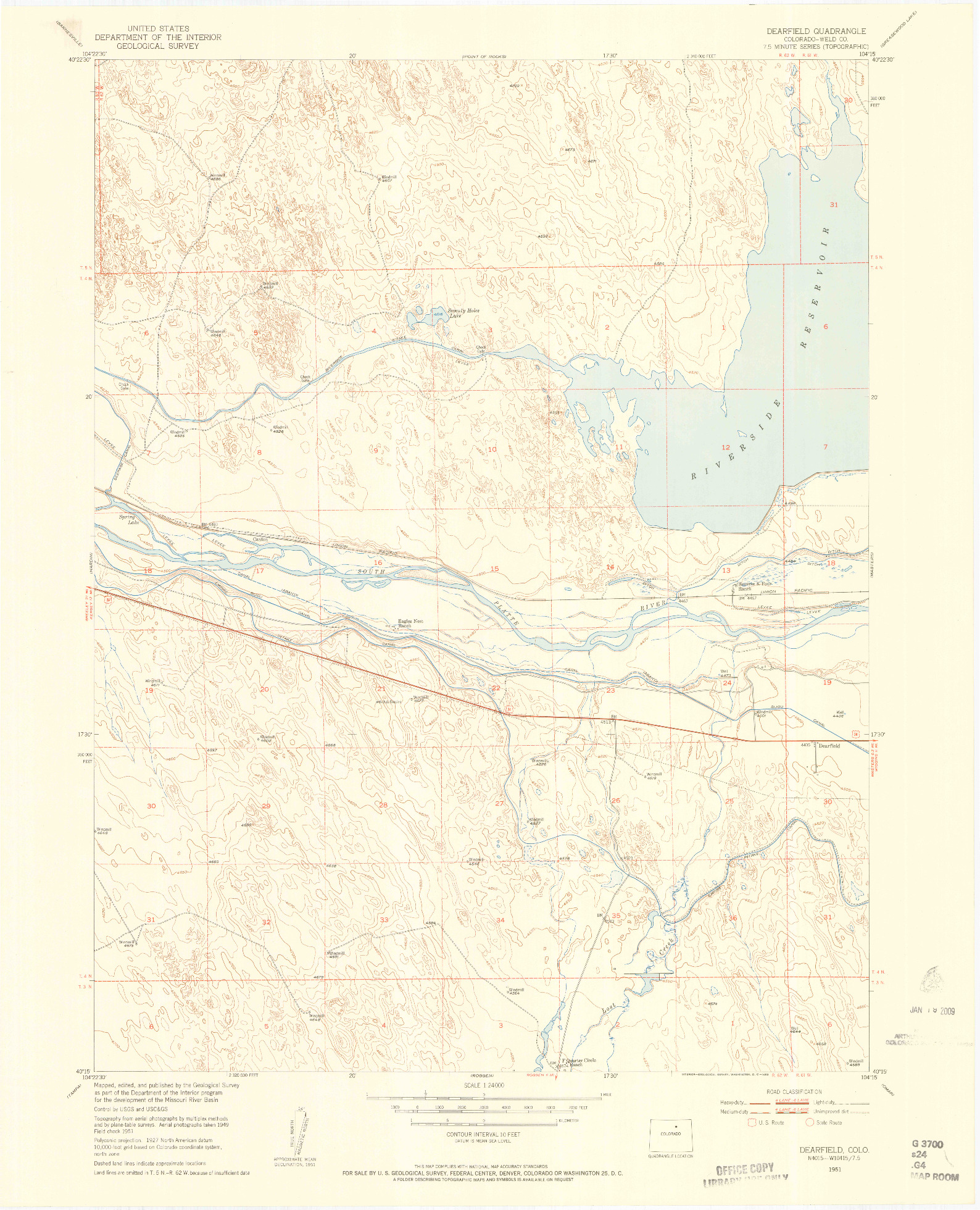 USGS 1:24000-SCALE QUADRANGLE FOR DEARFIELD, CO 1951