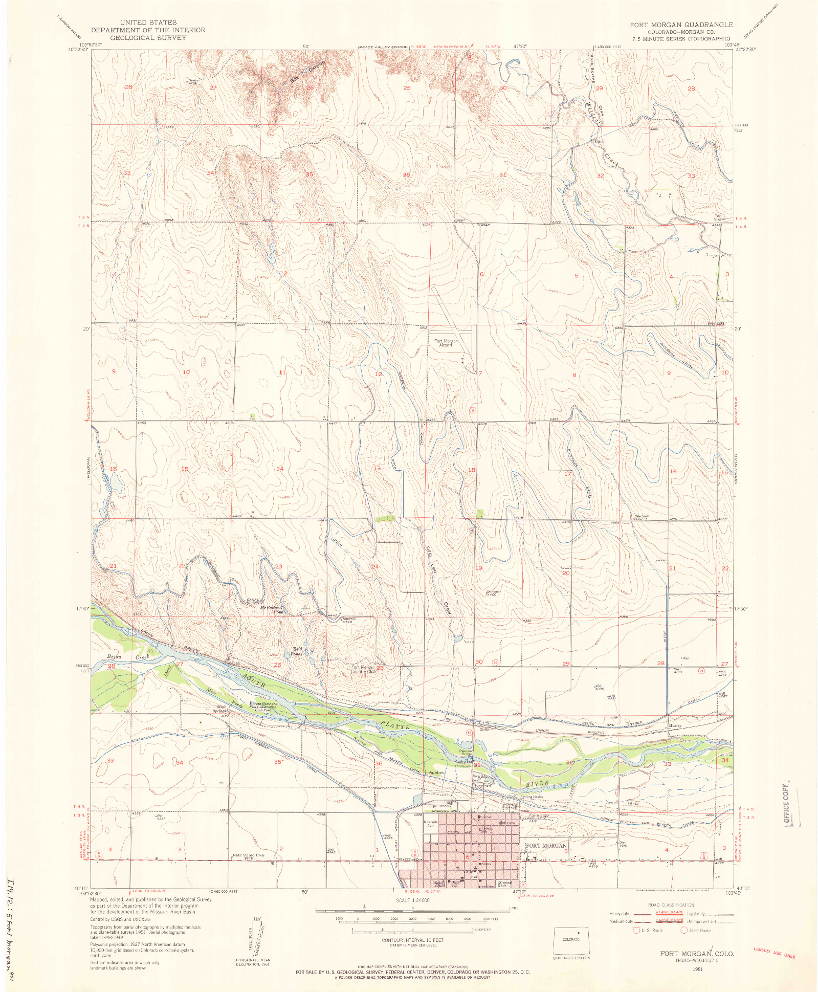 USGS 1:24000-SCALE QUADRANGLE FOR FORT MORGAN, CO 1951