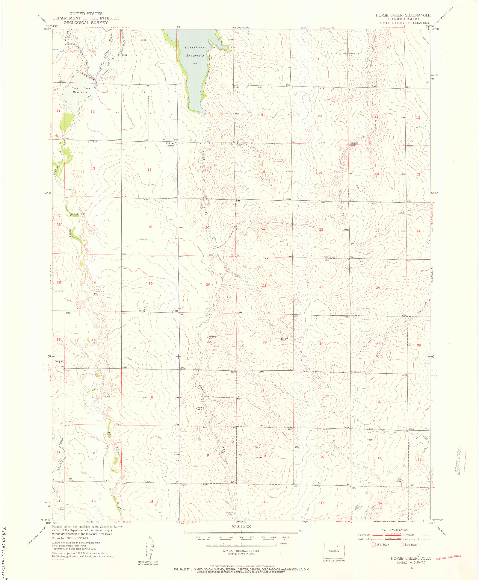 USGS 1:24000-SCALE QUADRANGLE FOR HORSE CREEK, CO 1952